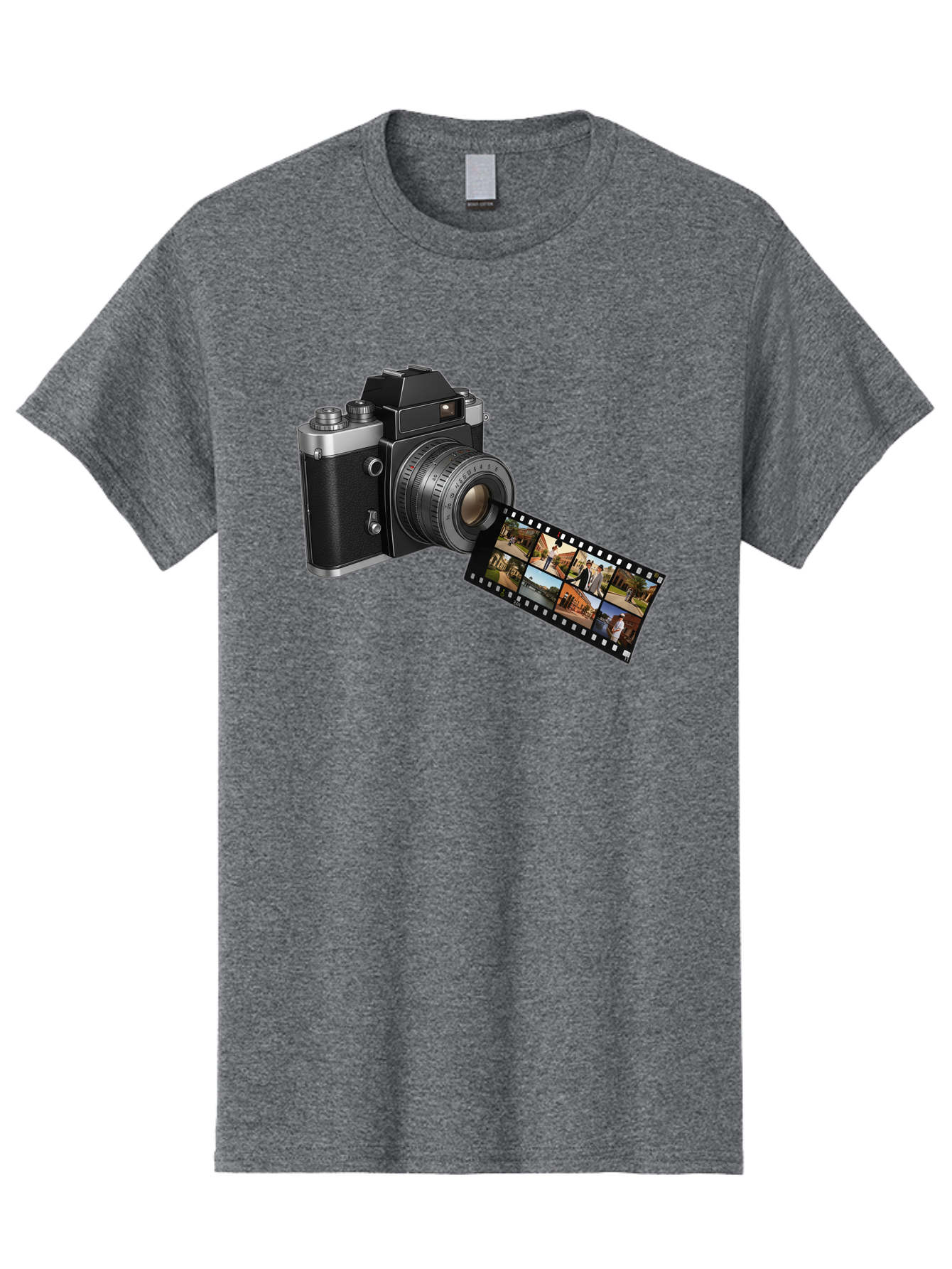 Vintage-Camera-With-Film-Strip Men'S Graphic Tee, 100% Cotton, Comfortable Casual Summer Wear, Machine Washable, Vintage Camera, Film Strip, Photography, Retro Style, Analog Photography, Camera Lens, Photographic Film, Travel Scenes, Bae814