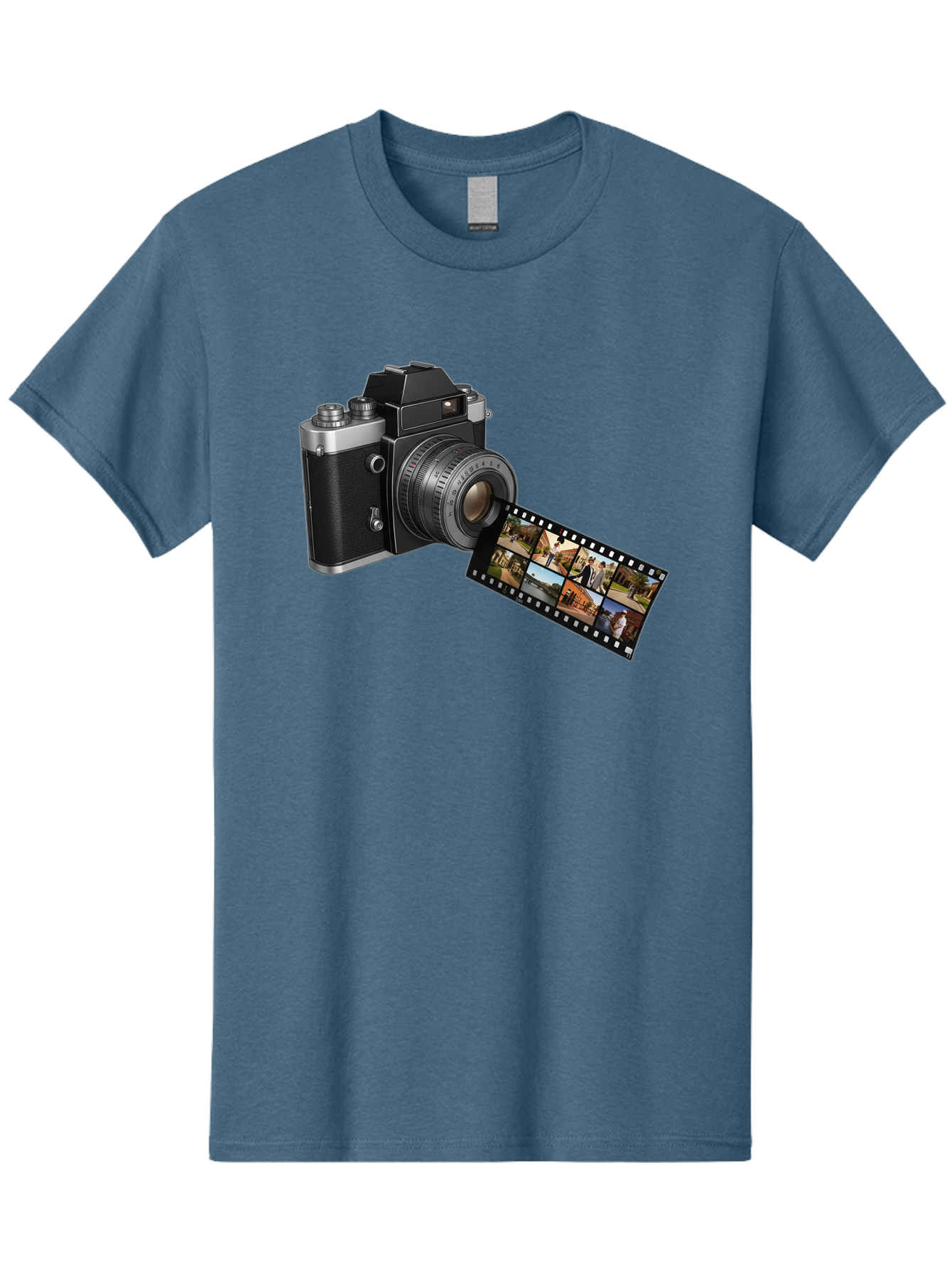 Vintage-Camera-With-Film-Strip Men'S Graphic Tee, 100% Cotton, Comfortable Casual Summer Wear, Machine Washable, Vintage Camera, Film Strip, Photography, Retro Style, Analog Photography, Camera Lens, Photographic Film, Travel Scenes, Bae814