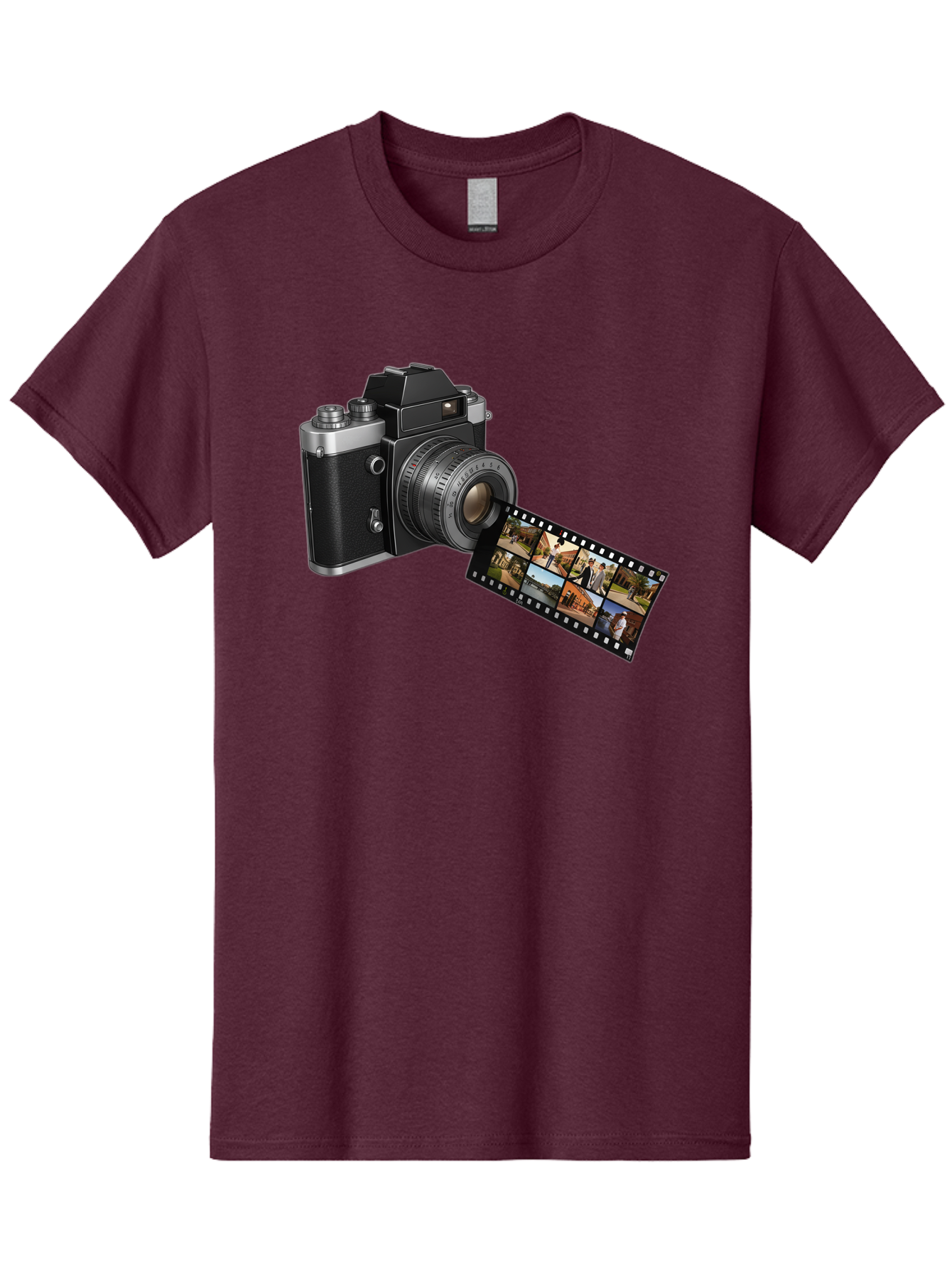Vintage-Camera-With-Film-Strip Men'S Graphic Tee, 100% Cotton, Comfortable Casual Summer Wear, Machine Washable, Vintage Camera, Film Strip, Photography, Retro Style, Analog Photography, Camera Lens, Photographic Film, Travel Scenes, Bae814