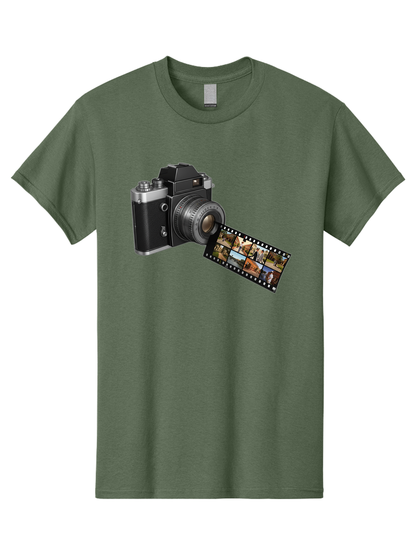 Vintage-Camera-With-Film-Strip Men'S Graphic Tee, 100% Cotton, Comfortable Casual Summer Wear, Machine Washable, Vintage Camera, Film Strip, Photography, Retro Style, Analog Photography, Camera Lens, Photographic Film, Travel Scenes, Bae814