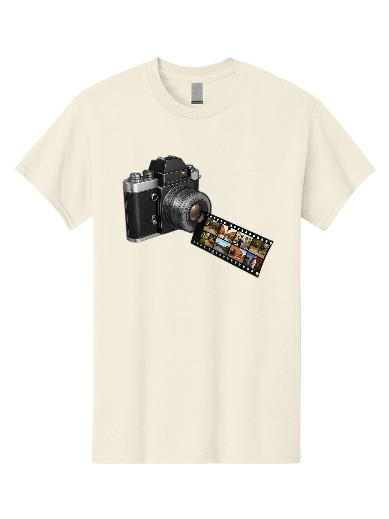 Vintage-Camera-With-Film-Strip Men'S Graphic Tee, 100% Cotton, Comfortable Casual Summer Wear, Machine Washable, Vintage Camera, Film Strip, Photography, Retro Style, Analog Photography, Camera Lens, Photographic Film, Travel Scenes, Bae814