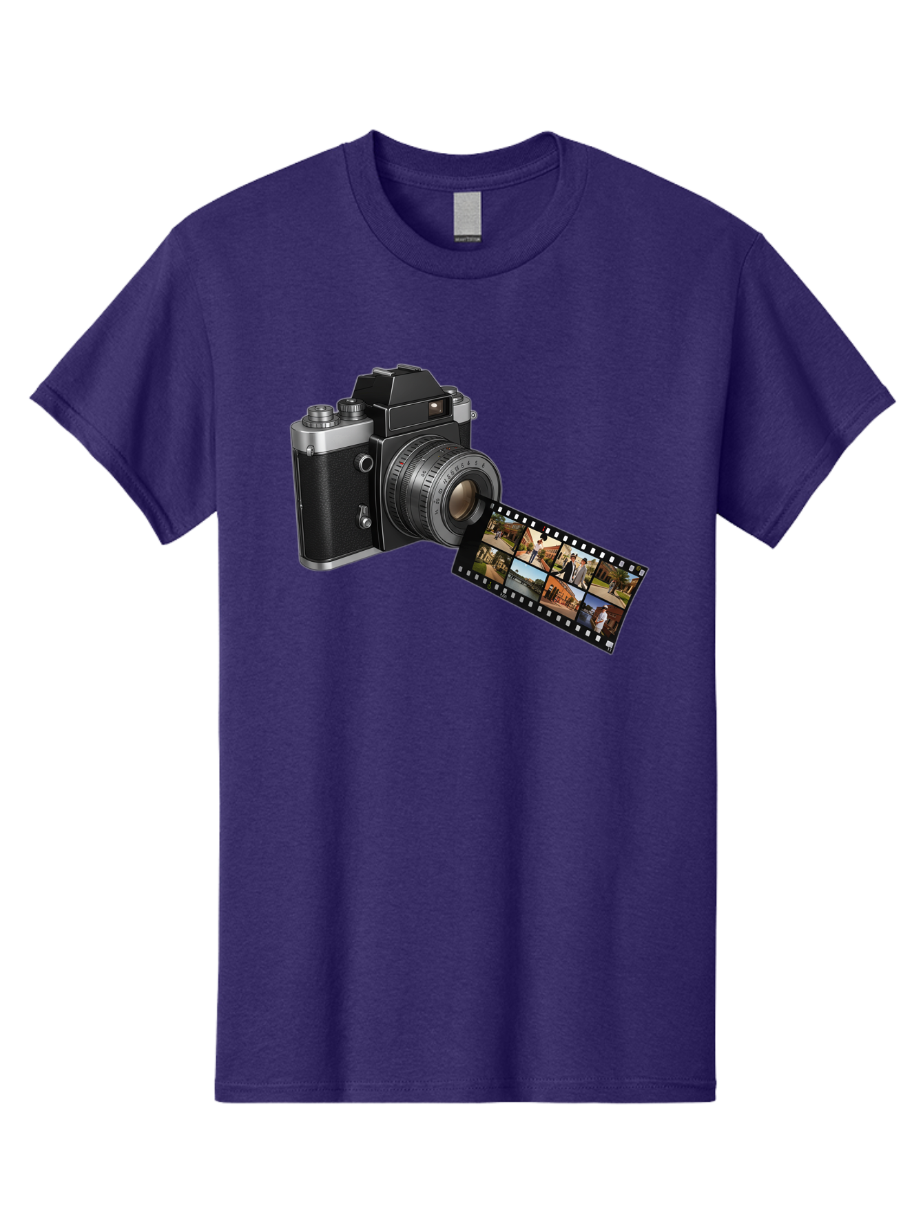 Vintage-Camera-With-Film-Strip Men'S Graphic Tee, 100% Cotton, Comfortable Casual Summer Wear, Machine Washable, Vintage Camera, Film Strip, Photography, Retro Style, Analog Photography, Camera Lens, Photographic Film, Travel Scenes, Bae814