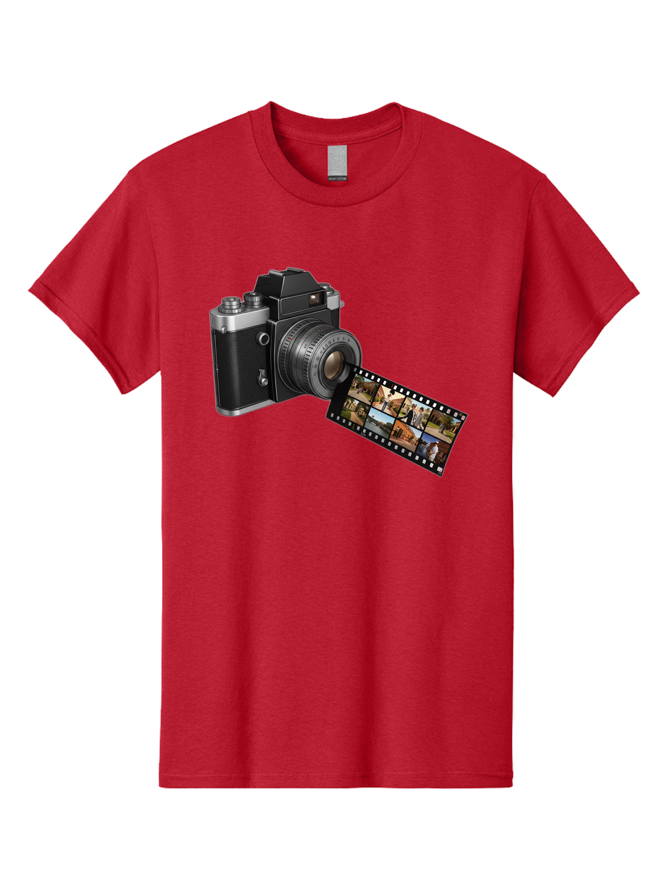 Vintage-Camera-With-Film-Strip Men'S Graphic Tee, 100% Cotton, Comfortable Casual Summer Wear, Machine Washable, Vintage Camera, Film Strip, Photography, Retro Style, Analog Photography, Camera Lens, Photographic Film, Travel Scenes, Bae814