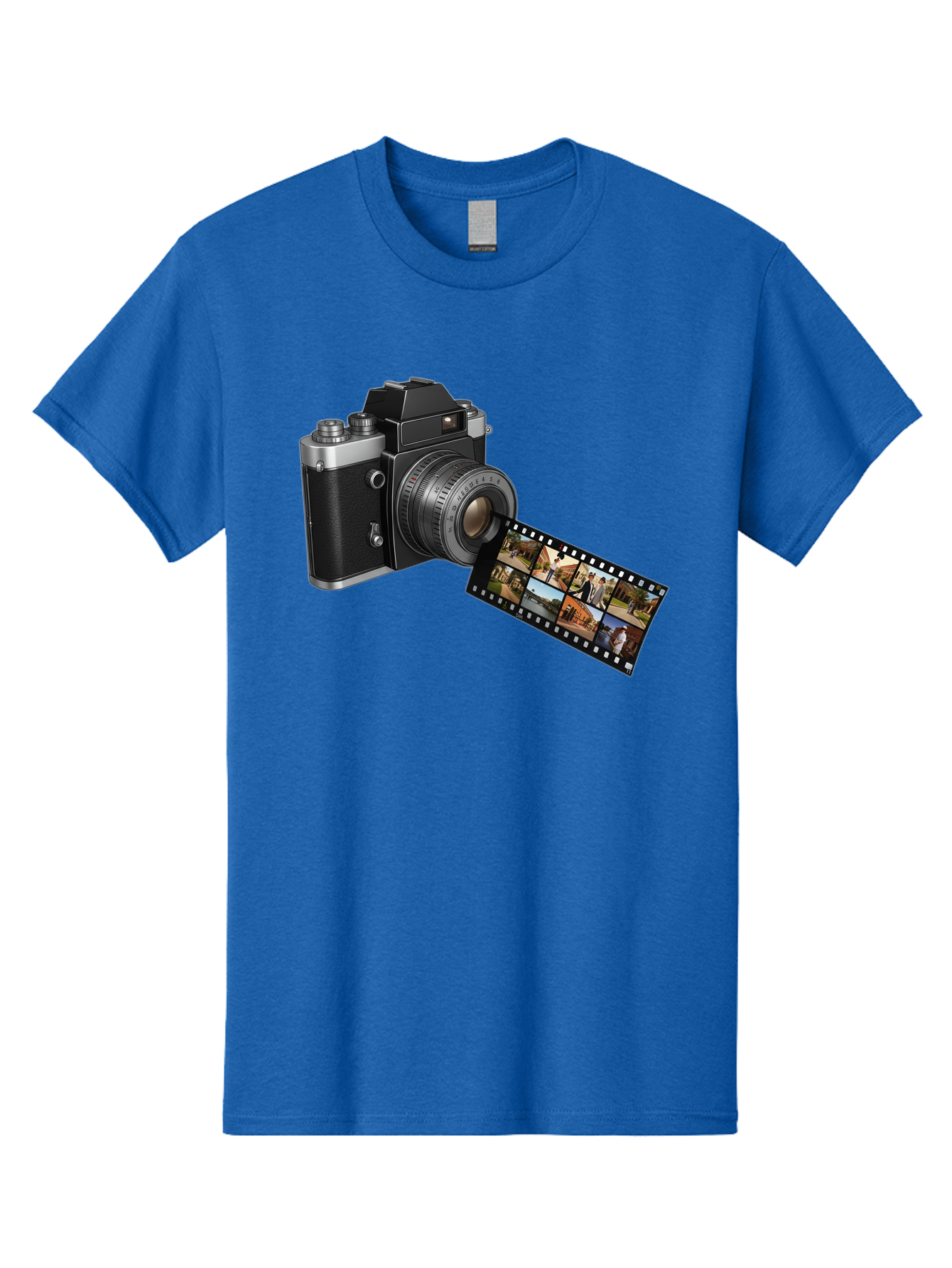 Vintage-Camera-With-Film-Strip Men'S Graphic Tee, 100% Cotton, Comfortable Casual Summer Wear, Machine Washable, Vintage Camera, Film Strip, Photography, Retro Style, Analog Photography, Camera Lens, Photographic Film, Travel Scenes, Bae814