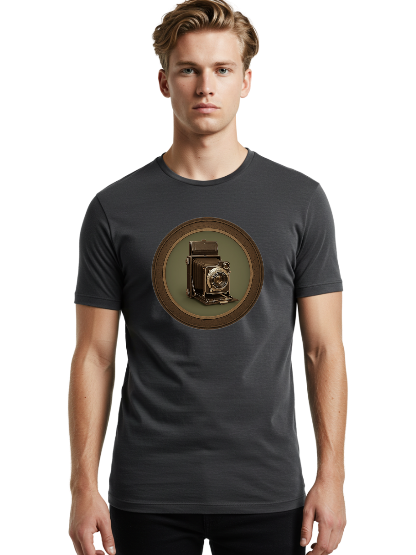 Vintage-Camera Men'S Graphic Tee, 100% Cotton, Comfortable Casual Summer Wear, Machine Washable, Vintage Camera, Antique Photography Equipment, Classic Camera Design, Retro Style, Old-Fashioned Lens, Nostalgic Photography, Timeless Art, Bae815