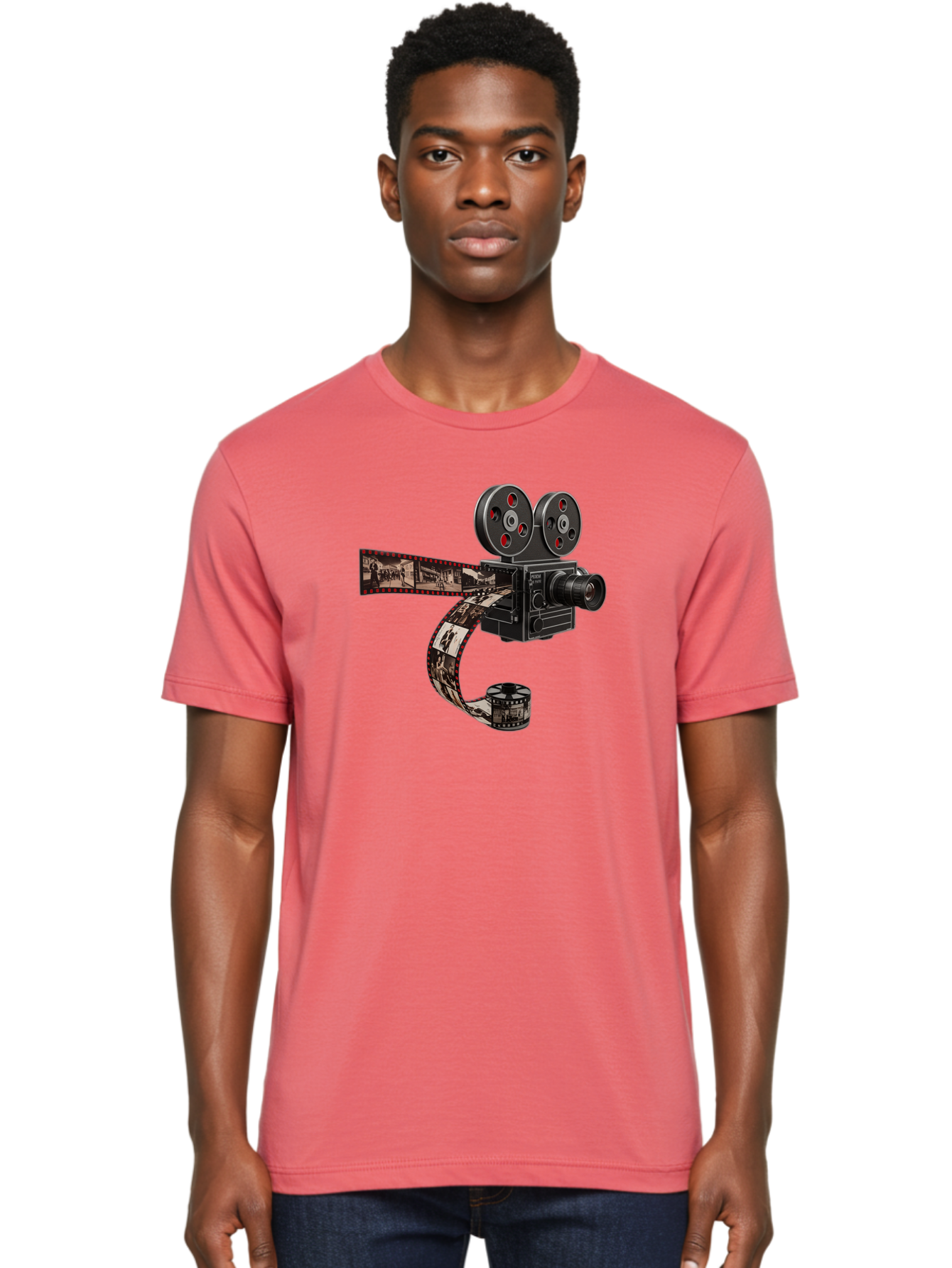 Vintage-Film-Camera Men'S Graphic Tee, 100% Cotton, Comfortable Casual Summer Wear, Machine Washable, Vintage Film Camera, Classic Cinematography, Film Reel, Movie Making, Film Strip, Black And White Images, Retro Photography, Cinematic Style Bae816