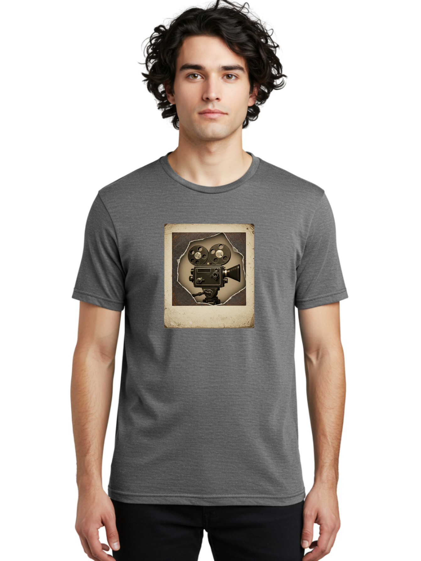 Vintage-Movie-Camera Men'S Graphic Tee, 100% Cotton, Comfortable Casual Summer Wear, Machine Washable, Vintage Movie Camera, Film Reels, Retro Filmmaking, Cinematography, Nostalgic, Classic Cinema, Old Movie Equipment, Filmmaking Accessories Bae817