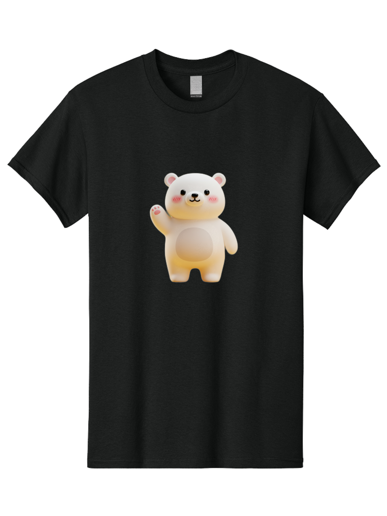 White-Bear-1 Men'S Graphic Tee, 100% Cotton, Comfortable Casual Summer Wear, Machine Washable, Cute Cartoon Bear, White Bear Figurine, Smiling Face, Waving Hand, Soft Toy, Kawaii Character, Nursery Decoration, Plushie, Adorable Animal, Bae819