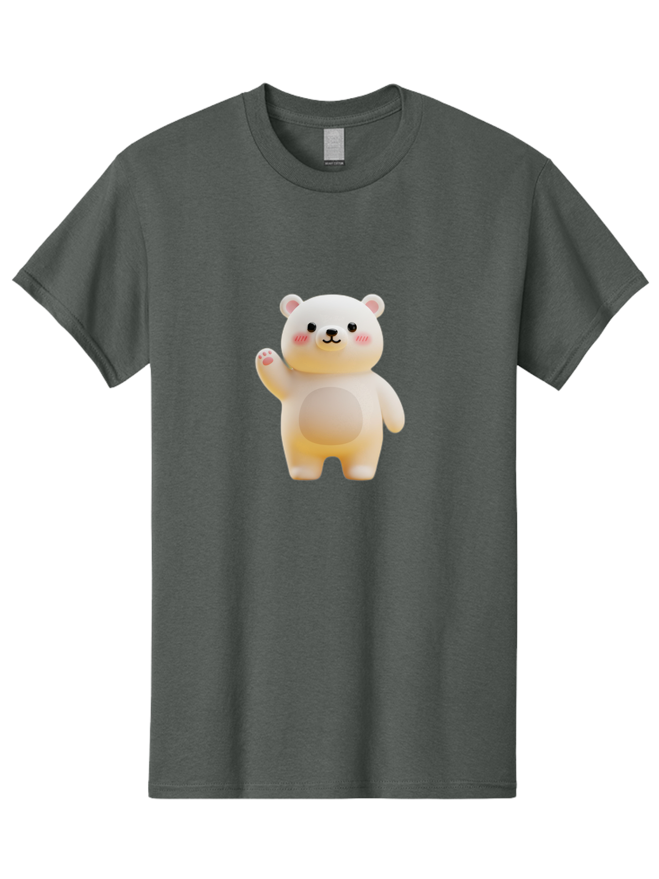 White-Bear-1 Men'S Graphic Tee, 100% Cotton, Comfortable Casual Summer Wear, Machine Washable, Cute Cartoon Bear, White Bear Figurine, Smiling Face, Waving Hand, Soft Toy, Kawaii Character, Nursery Decoration, Plushie, Adorable Animal, Bae819