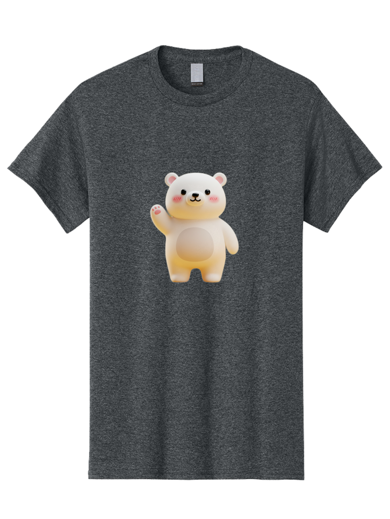 White-Bear-1 Men'S Graphic Tee, 100% Cotton, Comfortable Casual Summer Wear, Machine Washable, Cute Cartoon Bear, White Bear Figurine, Smiling Face, Waving Hand, Soft Toy, Kawaii Character, Nursery Decoration, Plushie, Adorable Animal, Bae819