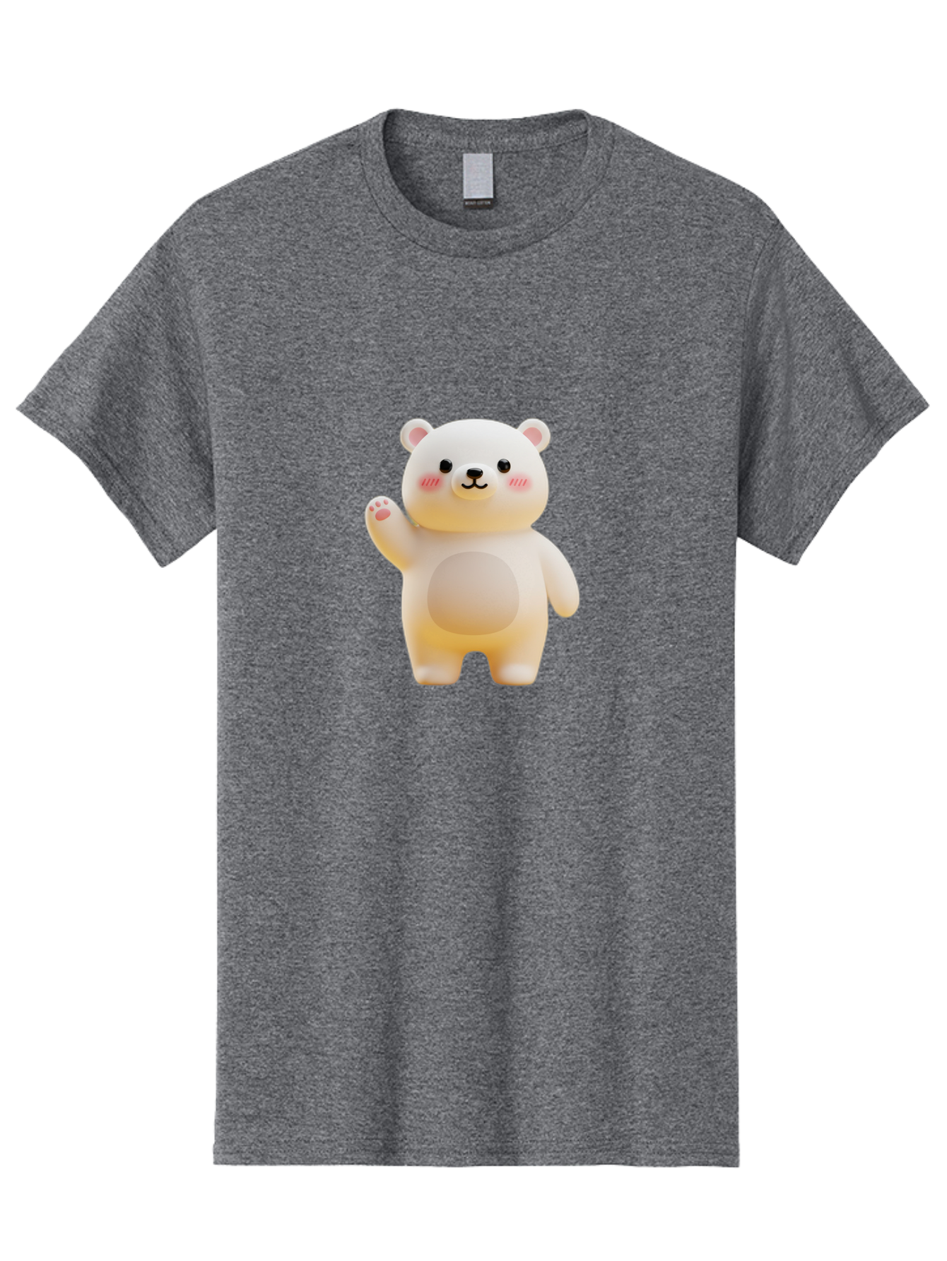 White-Bear-1 Men'S Graphic Tee, 100% Cotton, Comfortable Casual Summer Wear, Machine Washable, Cute Cartoon Bear, White Bear Figurine, Smiling Face, Waving Hand, Soft Toy, Kawaii Character, Nursery Decoration, Plushie, Adorable Animal, Bae819