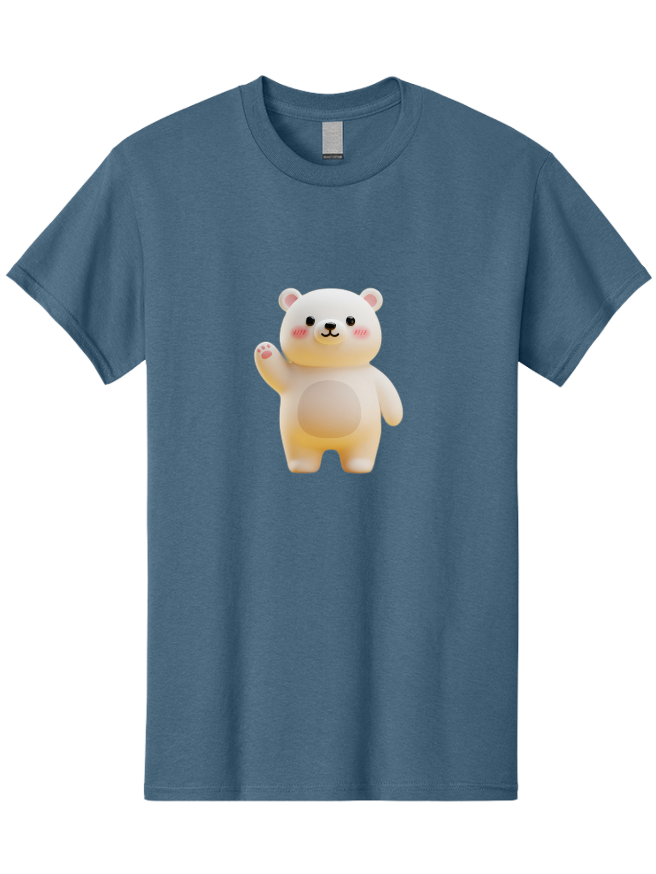 White-Bear-1 Men'S Graphic Tee, 100% Cotton, Comfortable Casual Summer Wear, Machine Washable, Cute Cartoon Bear, White Bear Figurine, Smiling Face, Waving Hand, Soft Toy, Kawaii Character, Nursery Decoration, Plushie, Adorable Animal, Bae819