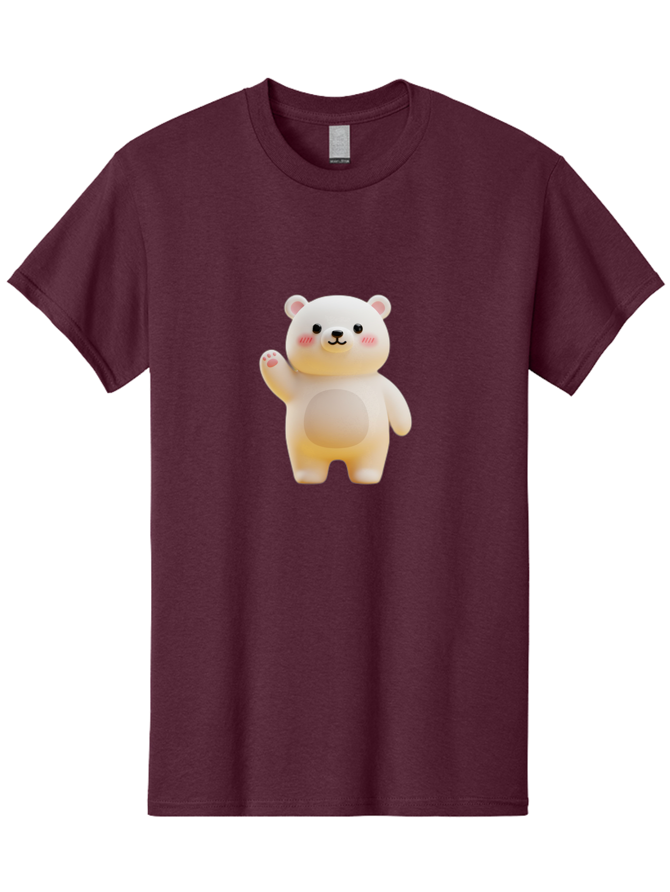 White-Bear-1 Men'S Graphic Tee, 100% Cotton, Comfortable Casual Summer Wear, Machine Washable, Cute Cartoon Bear, White Bear Figurine, Smiling Face, Waving Hand, Soft Toy, Kawaii Character, Nursery Decoration, Plushie, Adorable Animal, Bae819