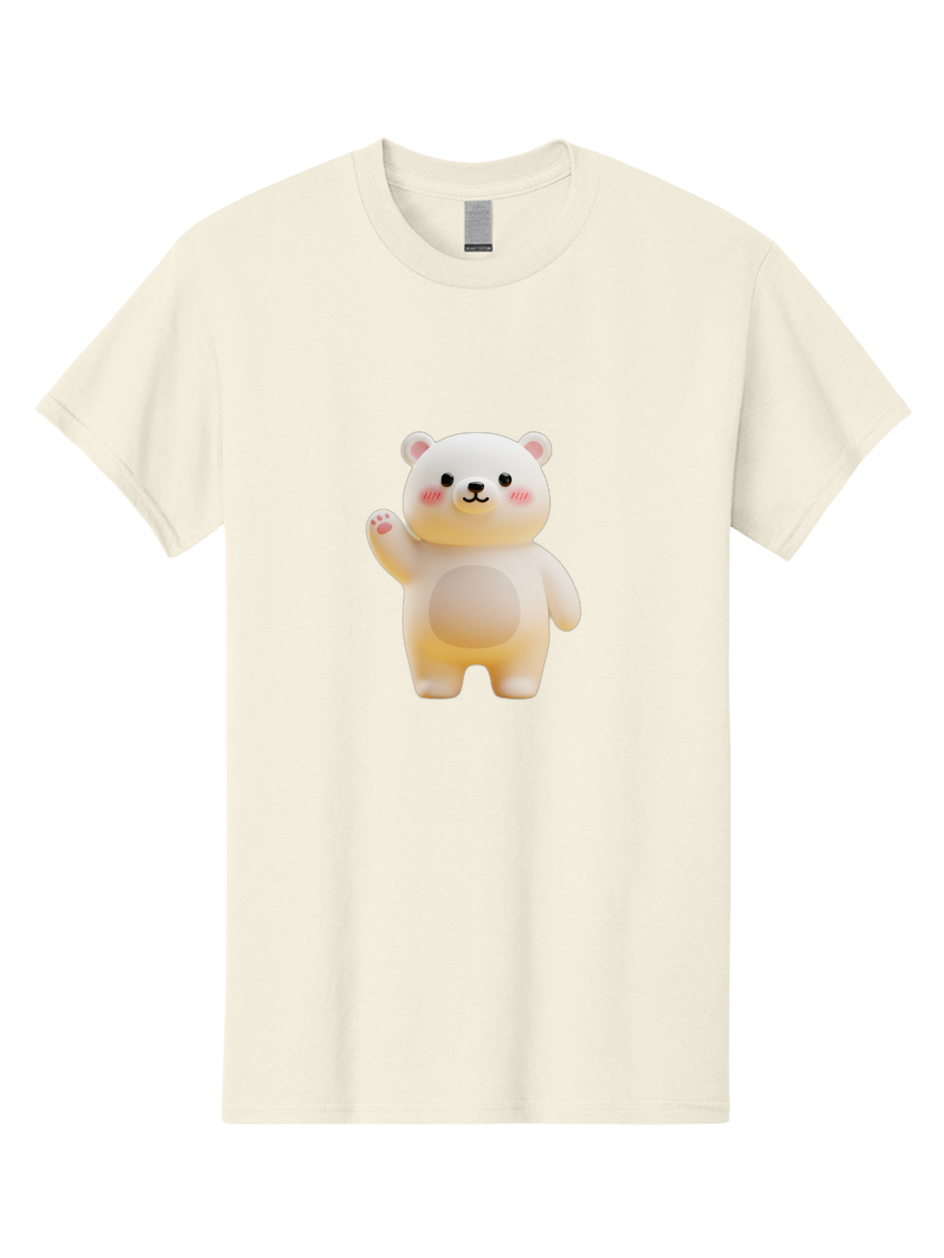 White-Bear-1 Men'S Graphic Tee, 100% Cotton, Comfortable Casual Summer Wear, Machine Washable, Cute Cartoon Bear, White Bear Figurine, Smiling Face, Waving Hand, Soft Toy, Kawaii Character, Nursery Decoration, Plushie, Adorable Animal, Bae819