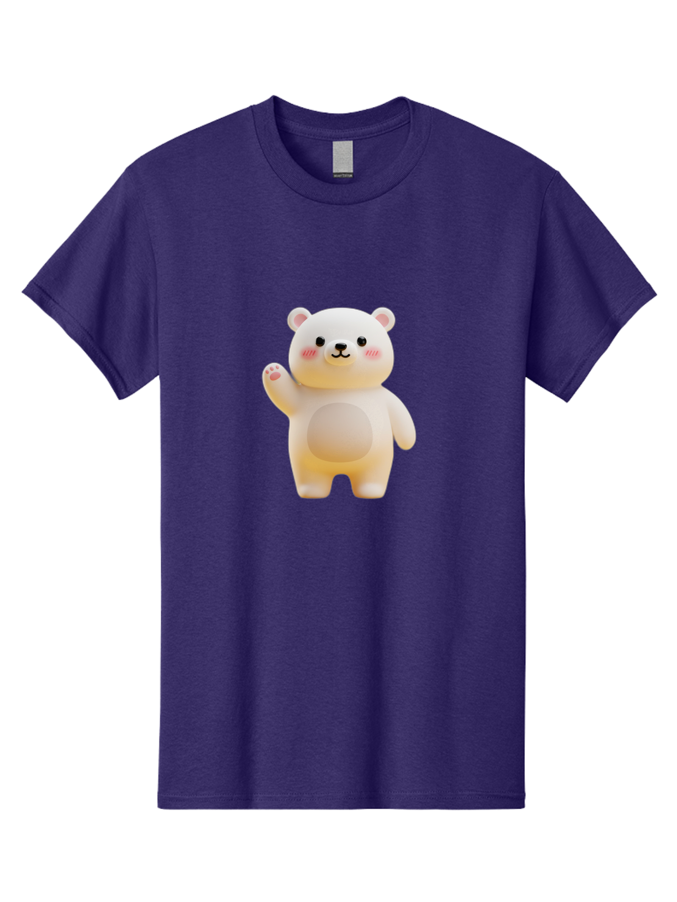 White-Bear-1 Men'S Graphic Tee, 100% Cotton, Comfortable Casual Summer Wear, Machine Washable, Cute Cartoon Bear, White Bear Figurine, Smiling Face, Waving Hand, Soft Toy, Kawaii Character, Nursery Decoration, Plushie, Adorable Animal, Bae819