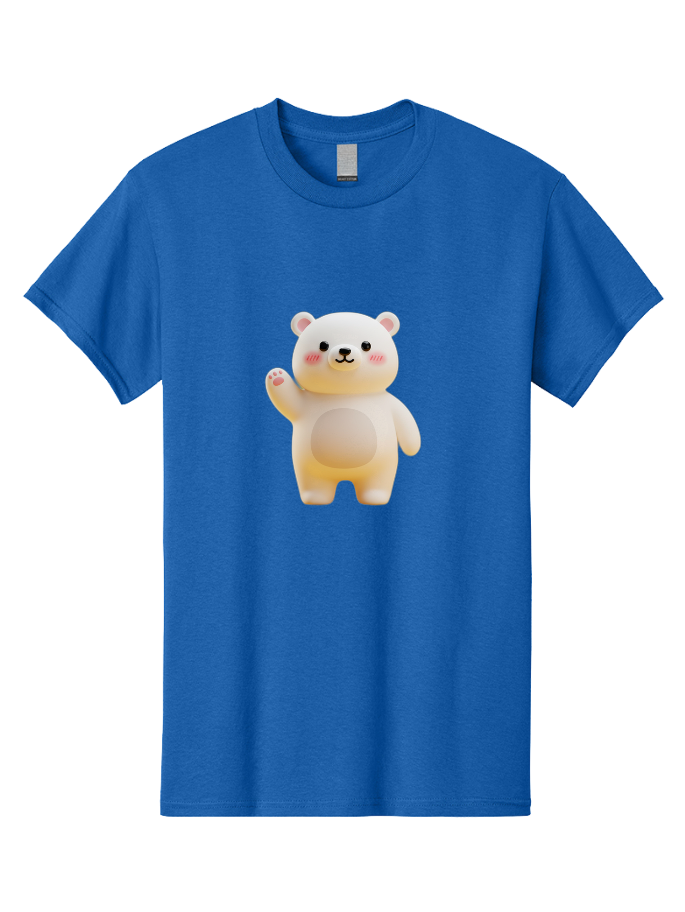 White-Bear-1 Men'S Graphic Tee, 100% Cotton, Comfortable Casual Summer Wear, Machine Washable, Cute Cartoon Bear, White Bear Figurine, Smiling Face, Waving Hand, Soft Toy, Kawaii Character, Nursery Decoration, Plushie, Adorable Animal, Bae819