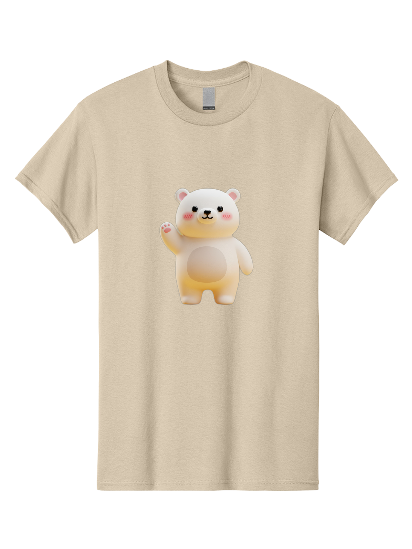 White-Bear-1 Men'S Graphic Tee, 100% Cotton, Comfortable Casual Summer Wear, Machine Washable, Cute Cartoon Bear, White Bear Figurine, Smiling Face, Waving Hand, Soft Toy, Kawaii Character, Nursery Decoration, Plushie, Adorable Animal, Bae819