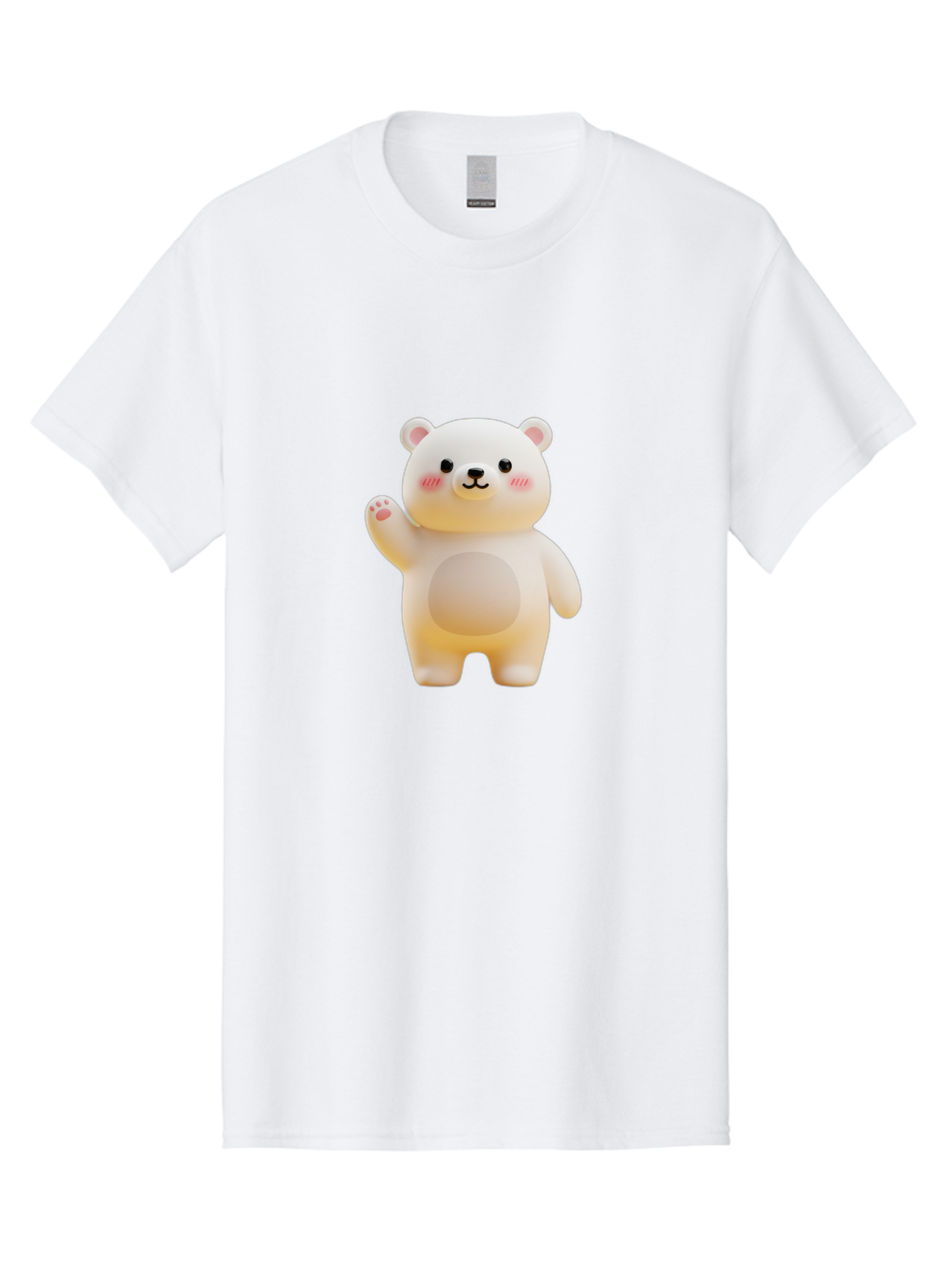 White-Bear-1 Men'S Graphic Tee, 100% Cotton, Comfortable Casual Summer Wear, Machine Washable, Cute Cartoon Bear, White Bear Figurine, Smiling Face, Waving Hand, Soft Toy, Kawaii Character, Nursery Decoration, Plushie, Adorable Animal, Bae819