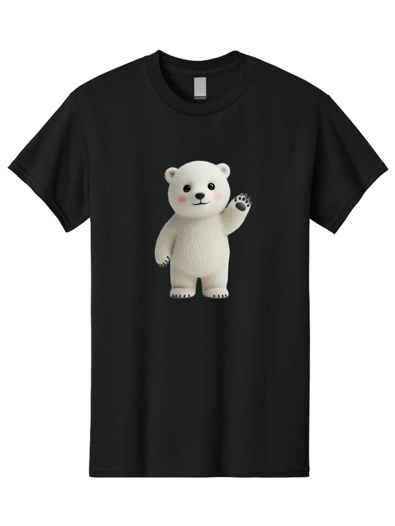 White-Bear Men'S Graphic Tee, 100% Cotton, Comfortable Casual Summer Wear, Machine Washable, Cute Polar Bear, Cartoon Character, Fluffy White Fur, Friendly Gesture, Waving Paw, Adorable Expression, 3D Rendering, Digital Art, Cartoon Style, Bae820