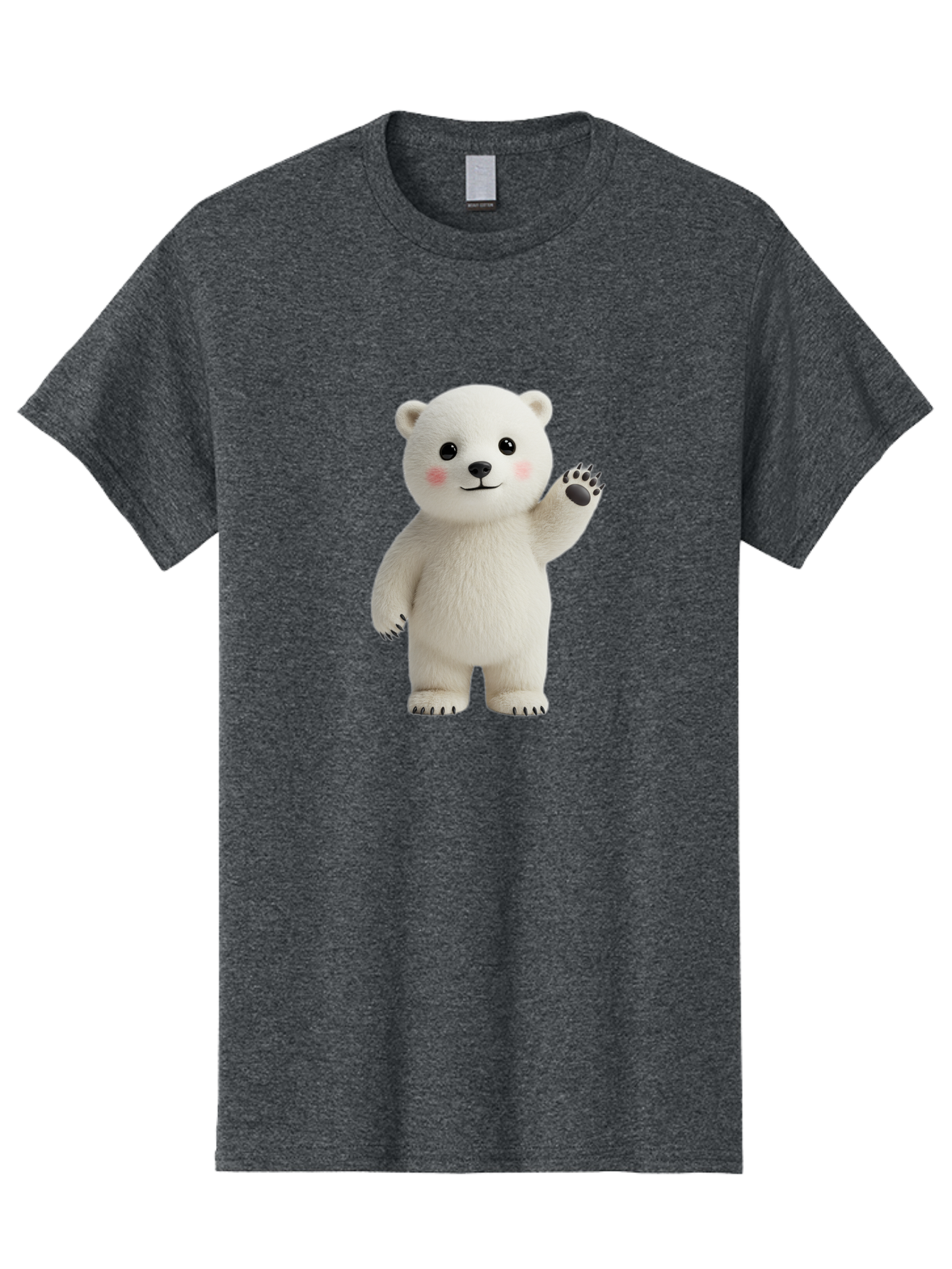 White-Bear Men'S Graphic Tee, 100% Cotton, Comfortable Casual Summer Wear, Machine Washable, Cute Polar Bear, Cartoon Character, Fluffy White Fur, Friendly Gesture, Waving Paw, Adorable Expression, 3D Rendering, Digital Art, Cartoon Style, Bae820