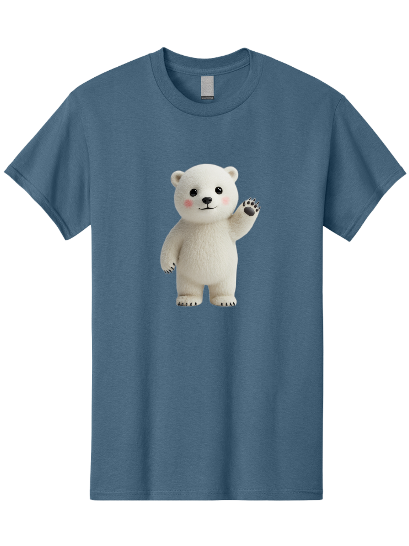 White-Bear Men'S Graphic Tee, 100% Cotton, Comfortable Casual Summer Wear, Machine Washable, Cute Polar Bear, Cartoon Character, Fluffy White Fur, Friendly Gesture, Waving Paw, Adorable Expression, 3D Rendering, Digital Art, Cartoon Style, Bae820