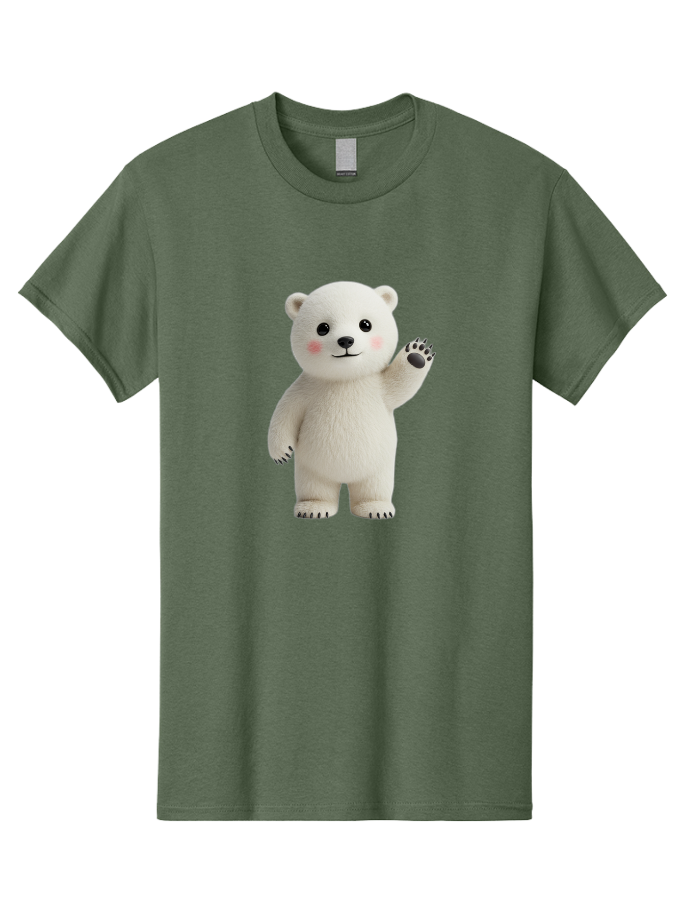 White-Bear Men'S Graphic Tee, 100% Cotton, Comfortable Casual Summer Wear, Machine Washable, Cute Polar Bear, Cartoon Character, Fluffy White Fur, Friendly Gesture, Waving Paw, Adorable Expression, 3D Rendering, Digital Art, Cartoon Style, Bae820