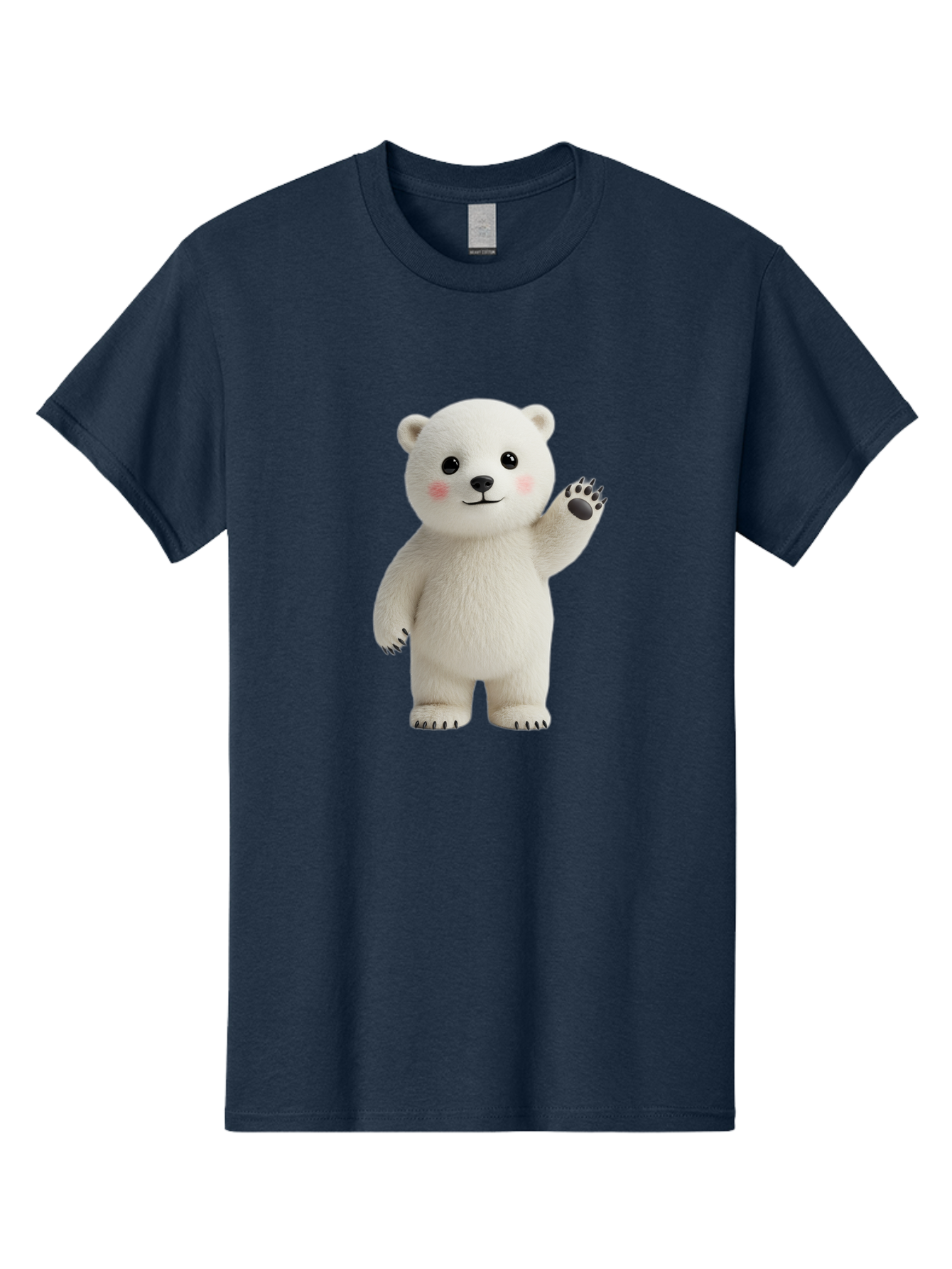 White-Bear Men'S Graphic Tee, 100% Cotton, Comfortable Casual Summer Wear, Machine Washable, Cute Polar Bear, Cartoon Character, Fluffy White Fur, Friendly Gesture, Waving Paw, Adorable Expression, 3D Rendering, Digital Art, Cartoon Style, Bae820