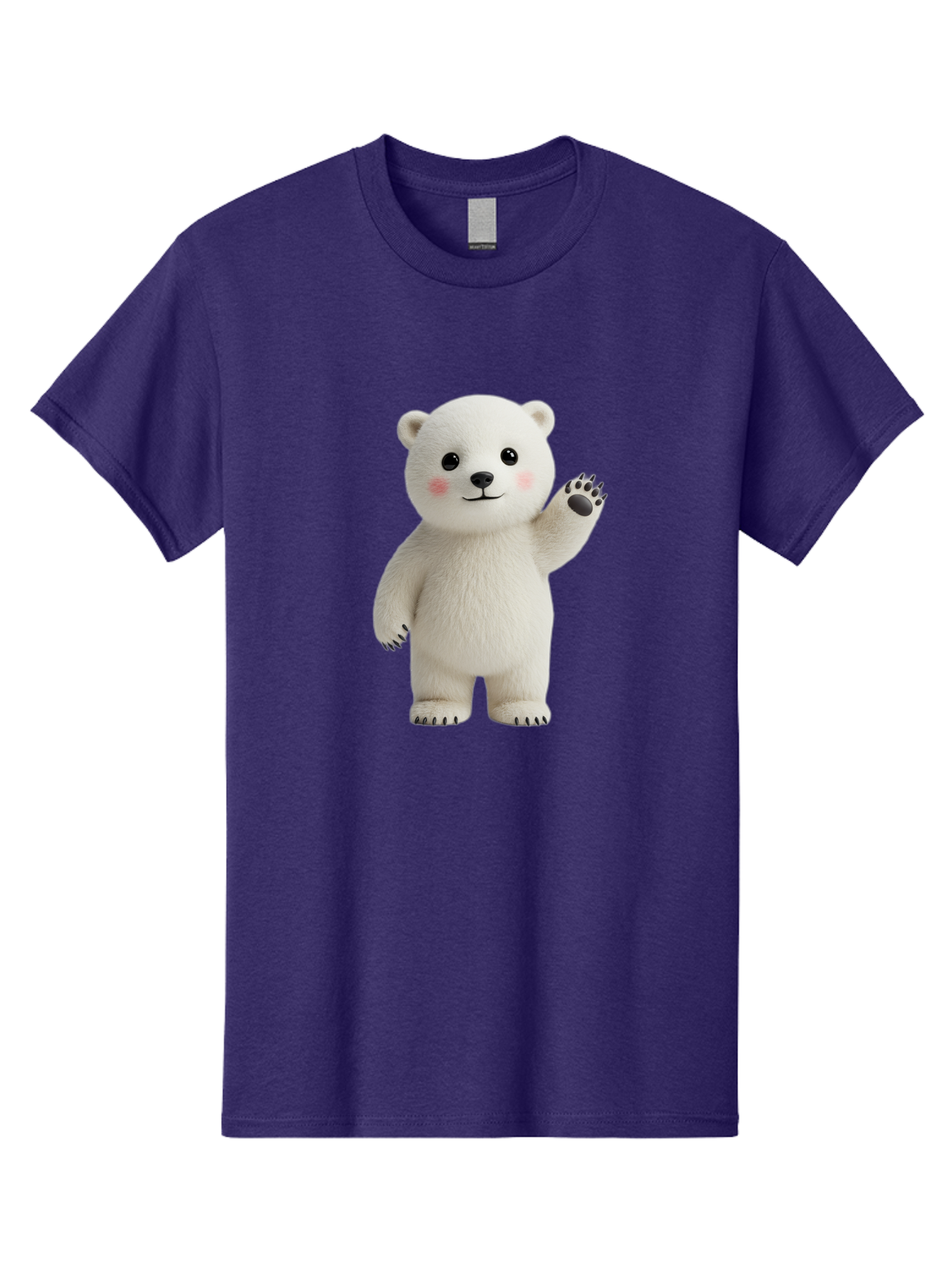 White-Bear Men'S Graphic Tee, 100% Cotton, Comfortable Casual Summer Wear, Machine Washable, Cute Polar Bear, Cartoon Character, Fluffy White Fur, Friendly Gesture, Waving Paw, Adorable Expression, 3D Rendering, Digital Art, Cartoon Style, Bae820