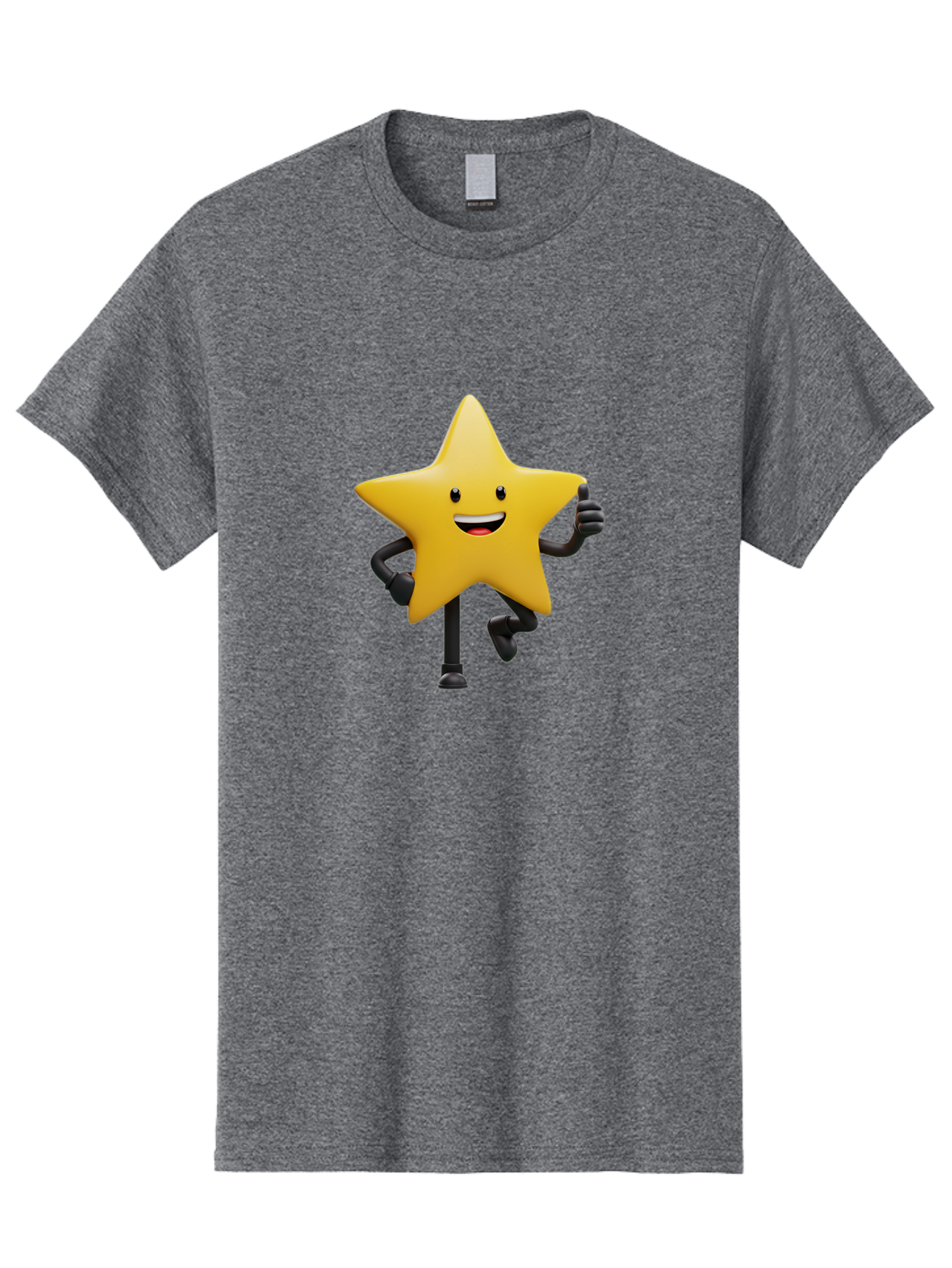 Yellow-Star Men'S Graphic Tee, 100% Cotton, Comfortable Casual Summer Wear, Machine Washable, Cartoon Star, Yellow Star, Smiling Face, Happy Expression, Stick Legs, Animated Character, Funny Star, Cartoon Graphics, Character Design, Bae821