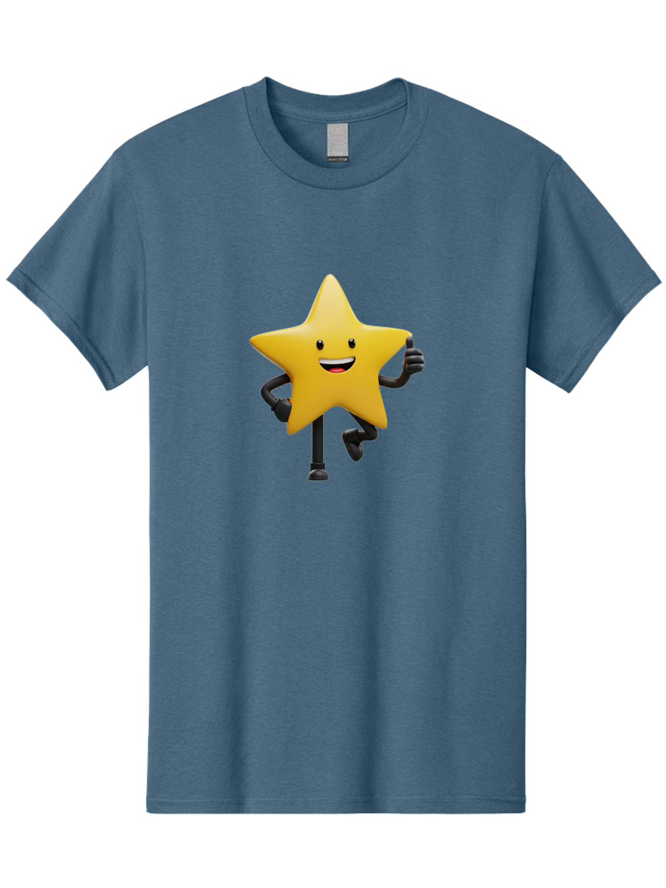 Yellow-Star Men'S Graphic Tee, 100% Cotton, Comfortable Casual Summer Wear, Machine Washable, Cartoon Star, Yellow Star, Smiling Face, Happy Expression, Stick Legs, Animated Character, Funny Star, Cartoon Graphics, Character Design, Bae821
