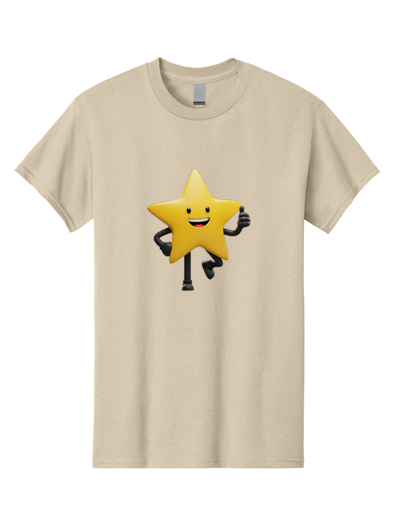 Yellow-Star Men'S Graphic Tee, 100% Cotton, Comfortable Casual Summer Wear, Machine Washable, Cartoon Star, Yellow Star, Smiling Face, Happy Expression, Stick Legs, Animated Character, Funny Star, Cartoon Graphics, Character Design, Bae821