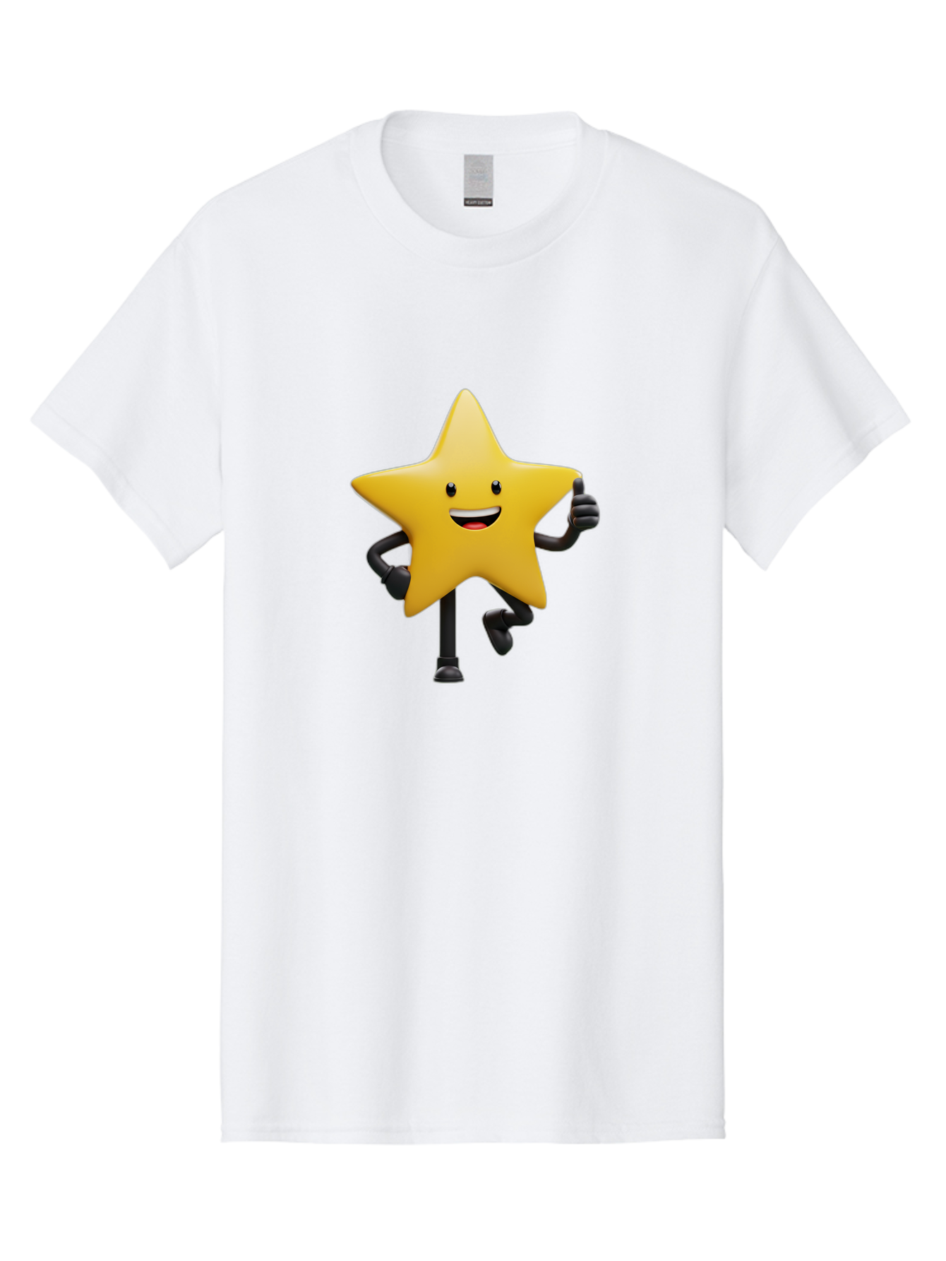 Yellow-Star Men'S Graphic Tee, 100% Cotton, Comfortable Casual Summer Wear, Machine Washable, Cartoon Star, Yellow Star, Smiling Face, Happy Expression, Stick Legs, Animated Character, Funny Star, Cartoon Graphics, Character Design, Bae821