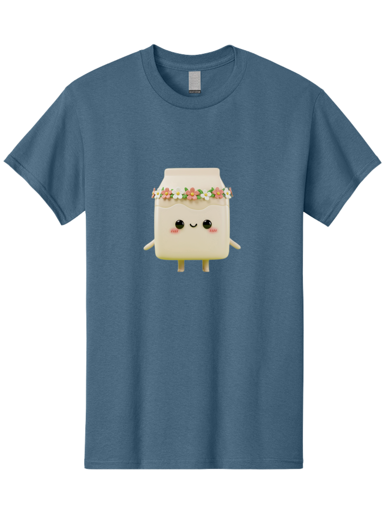 Yogurt-With-Flowers Men'S Graphic Tee, 100% Cotton, Comfortable Casual Summer Wear, Machine Washable, Yogurt Bottle With Floral Crown, Cute Anime Character, Kawaii Food, Pastel Colors, Floral Decoration, Adorable Design, Cartoon Style, Bae822