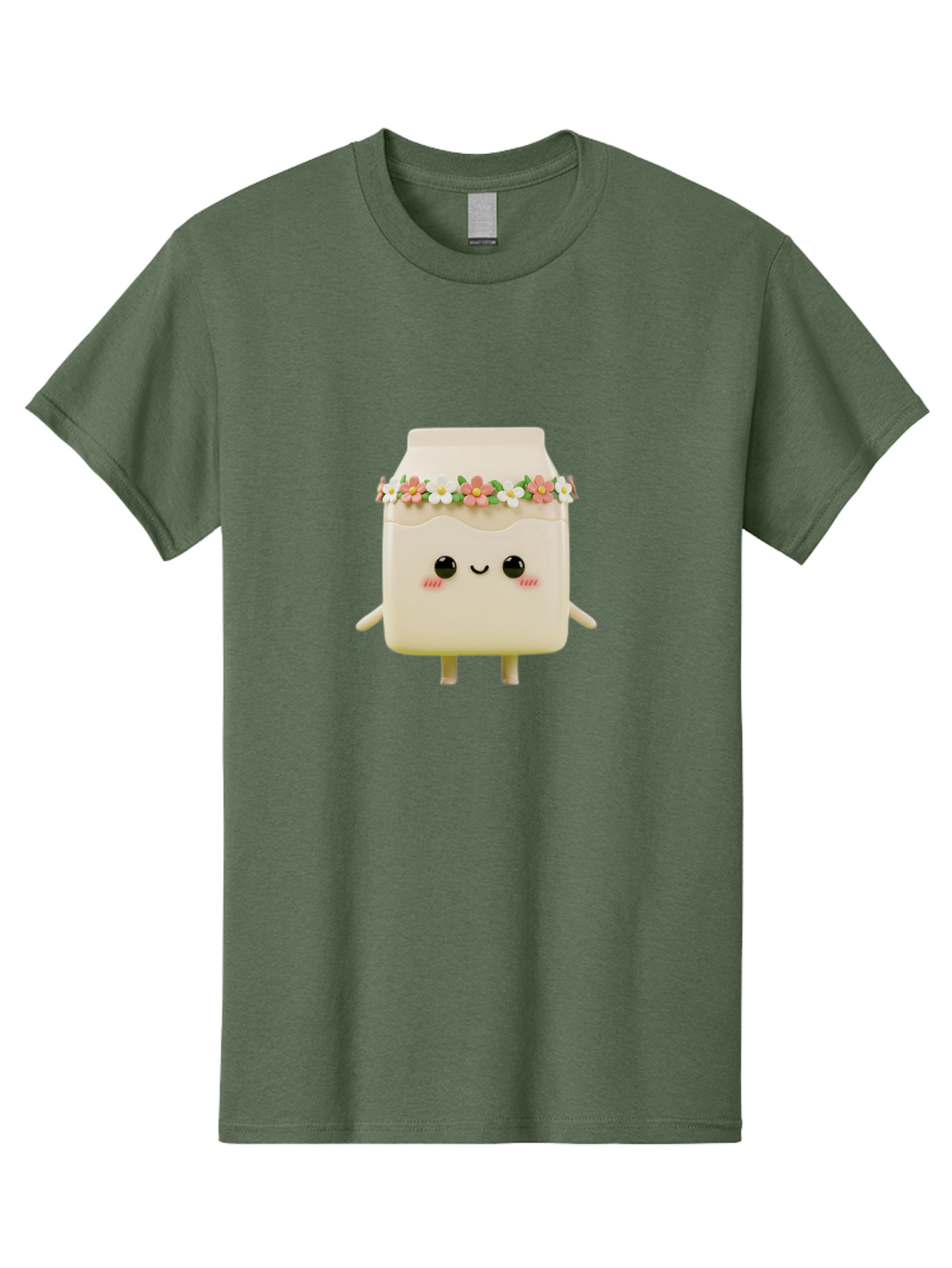 Yogurt-With-Flowers Men'S Graphic Tee, 100% Cotton, Comfortable Casual Summer Wear, Machine Washable, Yogurt Bottle With Floral Crown, Cute Anime Character, Kawaii Food, Pastel Colors, Floral Decoration, Adorable Design, Cartoon Style, Bae822