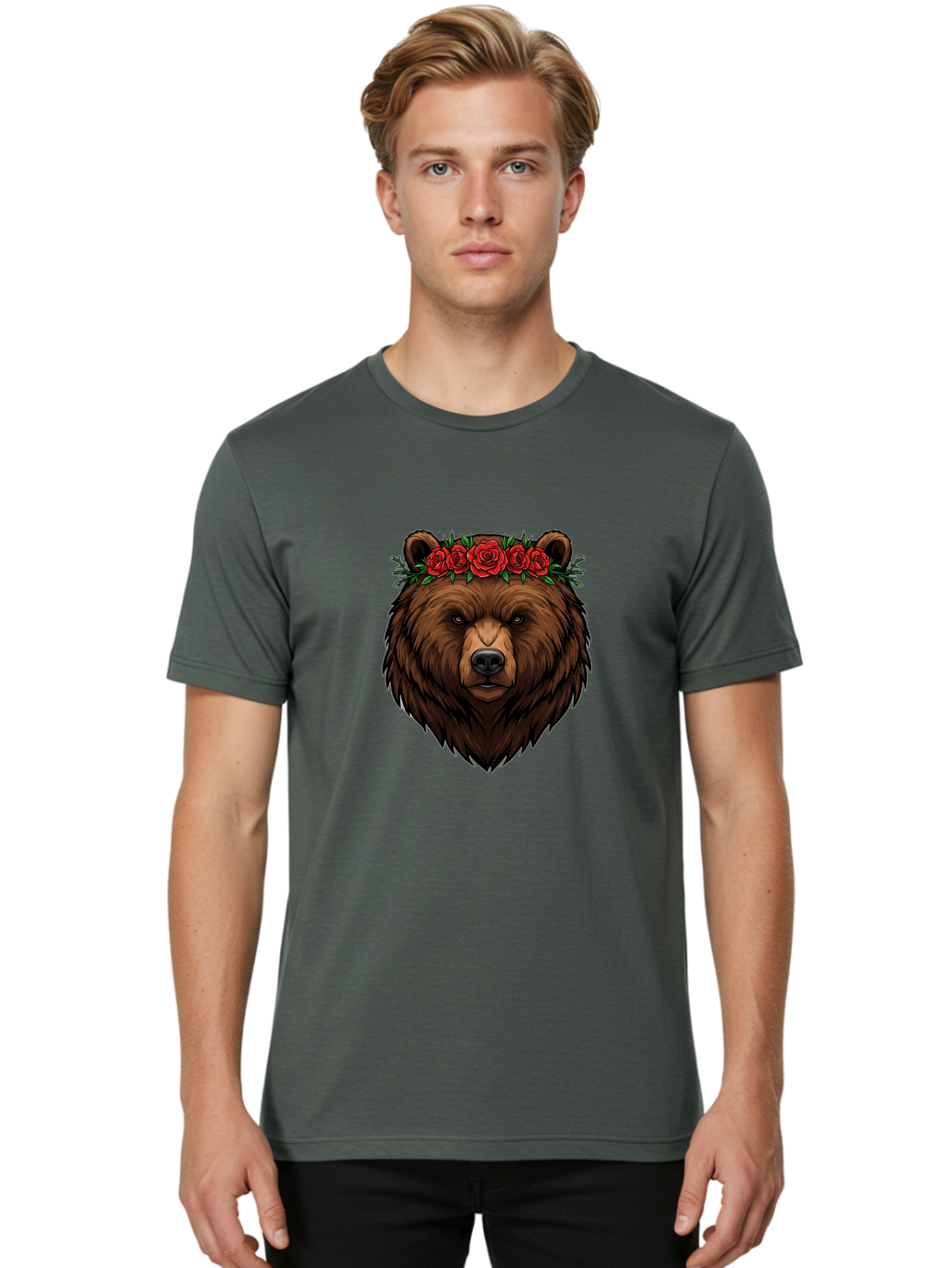 Bear-Head-With-Roses Men'S Graphic Tee, 100% Cotton, Comfortable Casual Summer Wear, Machine Washable, Vintage Camera, Old Camera, Antique Camera, Black Camera, Classic Photography, Photography Equipment, Nostalgic Device, Film Camera, Camera Art Bae854