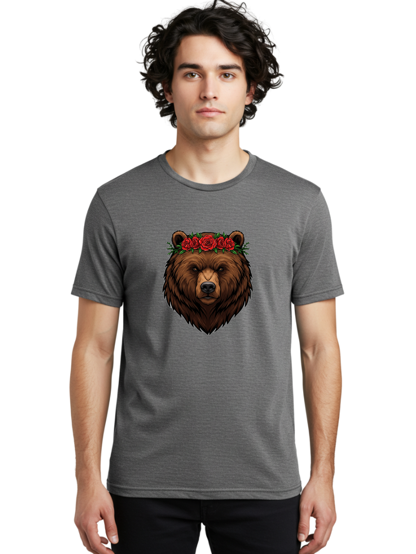 Bear-Head-With-Roses Men'S Graphic Tee, 100% Cotton, Comfortable Casual Summer Wear, Machine Washable, Vintage Camera, Old Camera, Antique Camera, Black Camera, Classic Photography, Photography Equipment, Nostalgic Device, Film Camera, Camera Art Bae854