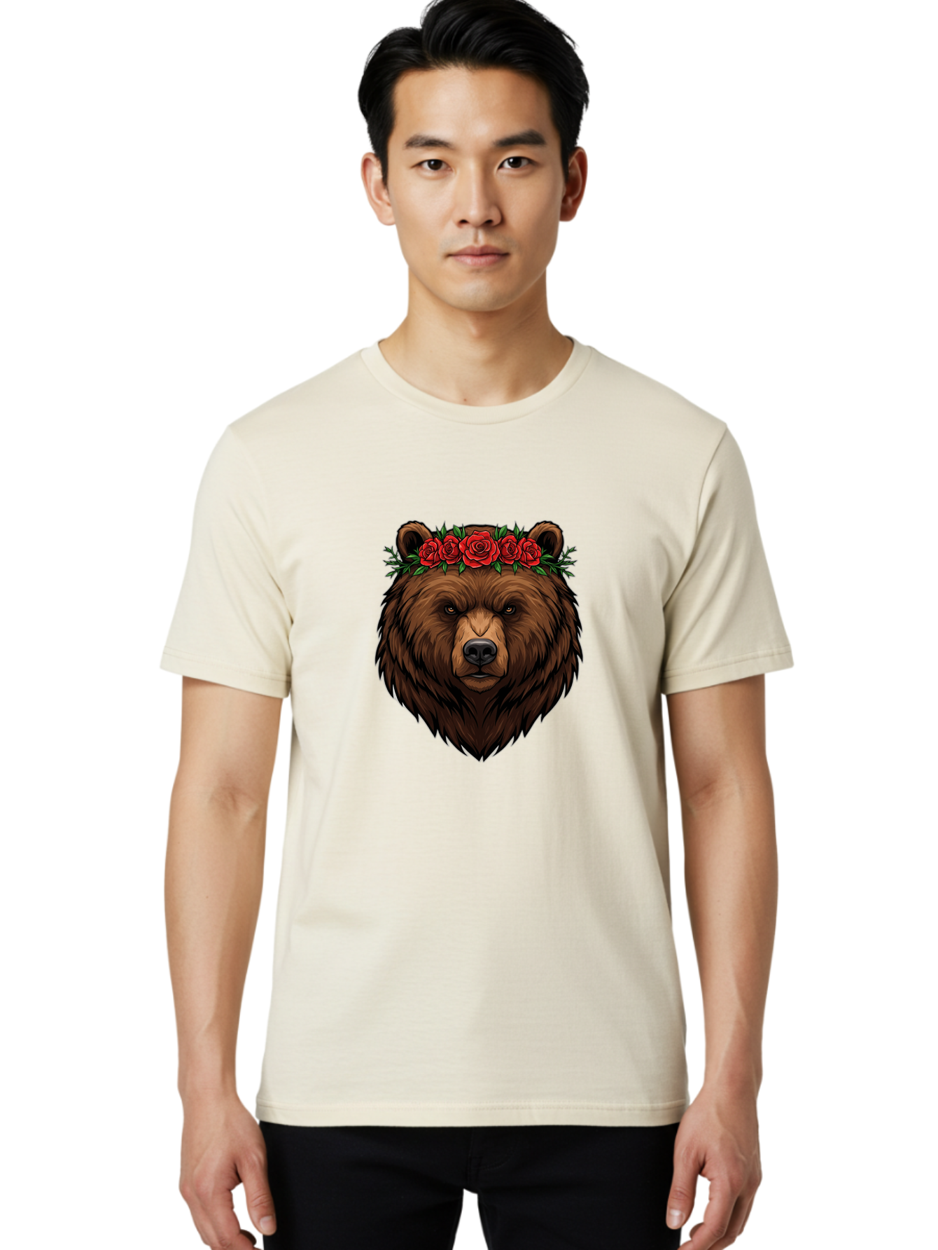 Bear-Head-With-Roses Men'S Graphic Tee, 100% Cotton, Comfortable Casual Summer Wear, Machine Washable, Vintage Camera, Old Camera, Antique Camera, Black Camera, Classic Photography, Photography Equipment, Nostalgic Device, Film Camera, Camera Art Bae854