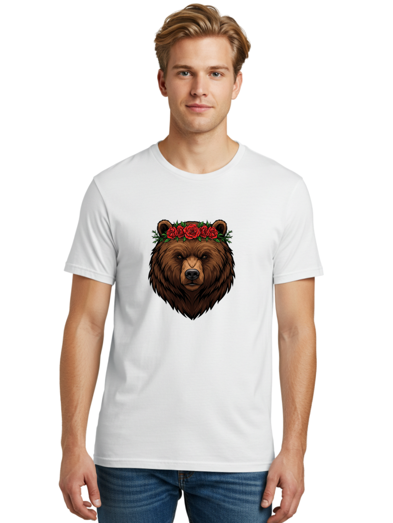 Bear-Head-With-Roses Men'S Graphic Tee, 100% Cotton, Comfortable Casual Summer Wear, Machine Washable, Vintage Camera, Old Camera, Antique Camera, Black Camera, Classic Photography, Photography Equipment, Nostalgic Device, Film Camera, Camera Art Bae854