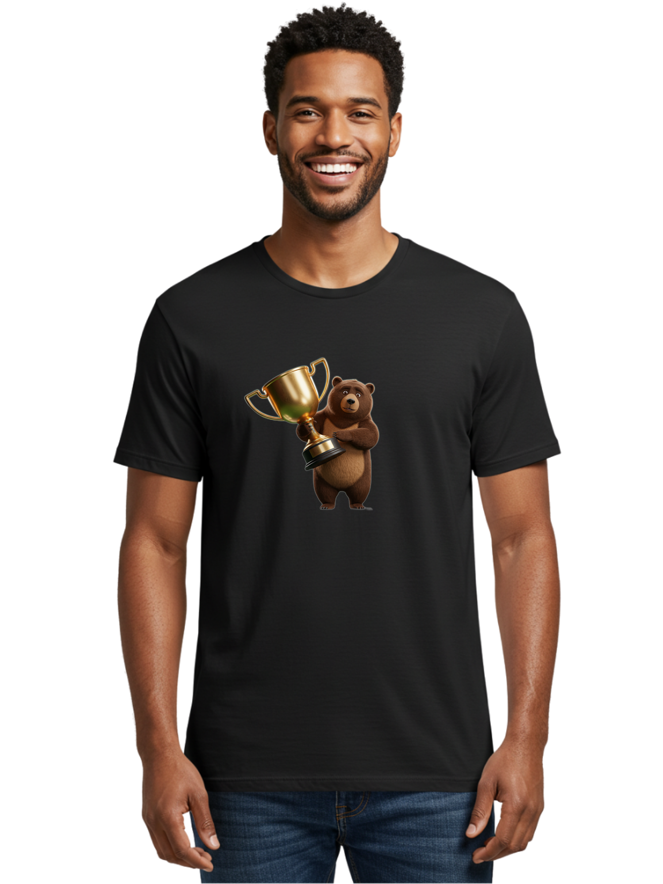 Bear-Holding-Trophy Men'S Graphic Tee, 100% Cotton, Comfortable Casual Summer Wear, Machine Washable, Vintage Camera, Old Camera, Antique Camera, Black Camera, Classic Photography, Photography Equipment, Nostalgic Device, Film Camera, Camera Art Bae857