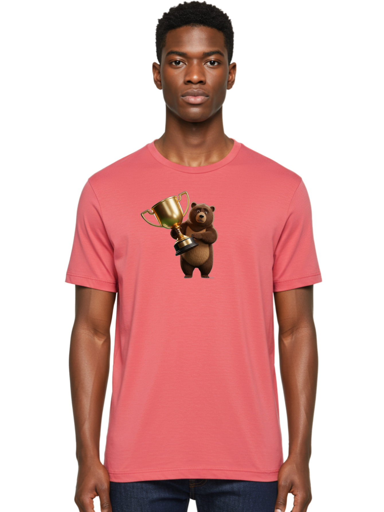 Bear-Holding-Trophy Men'S Graphic Tee, 100% Cotton, Comfortable Casual Summer Wear, Machine Washable, Vintage Camera, Old Camera, Antique Camera, Black Camera, Classic Photography, Photography Equipment, Nostalgic Device, Film Camera, Camera Art Bae857