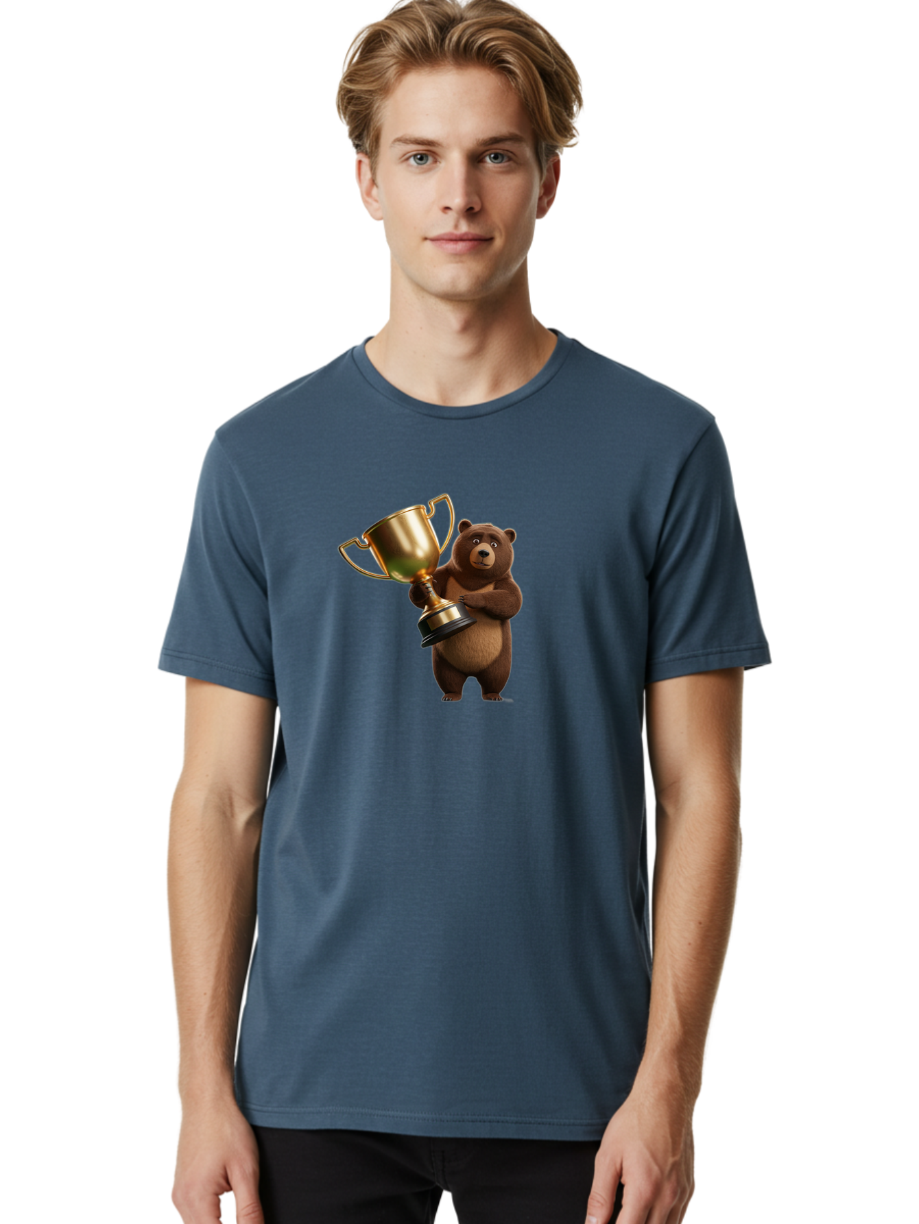 Bear-Holding-Trophy Men'S Graphic Tee, 100% Cotton, Comfortable Casual Summer Wear, Machine Washable, Vintage Camera, Old Camera, Antique Camera, Black Camera, Classic Photography, Photography Equipment, Nostalgic Device, Film Camera, Camera Art Bae857