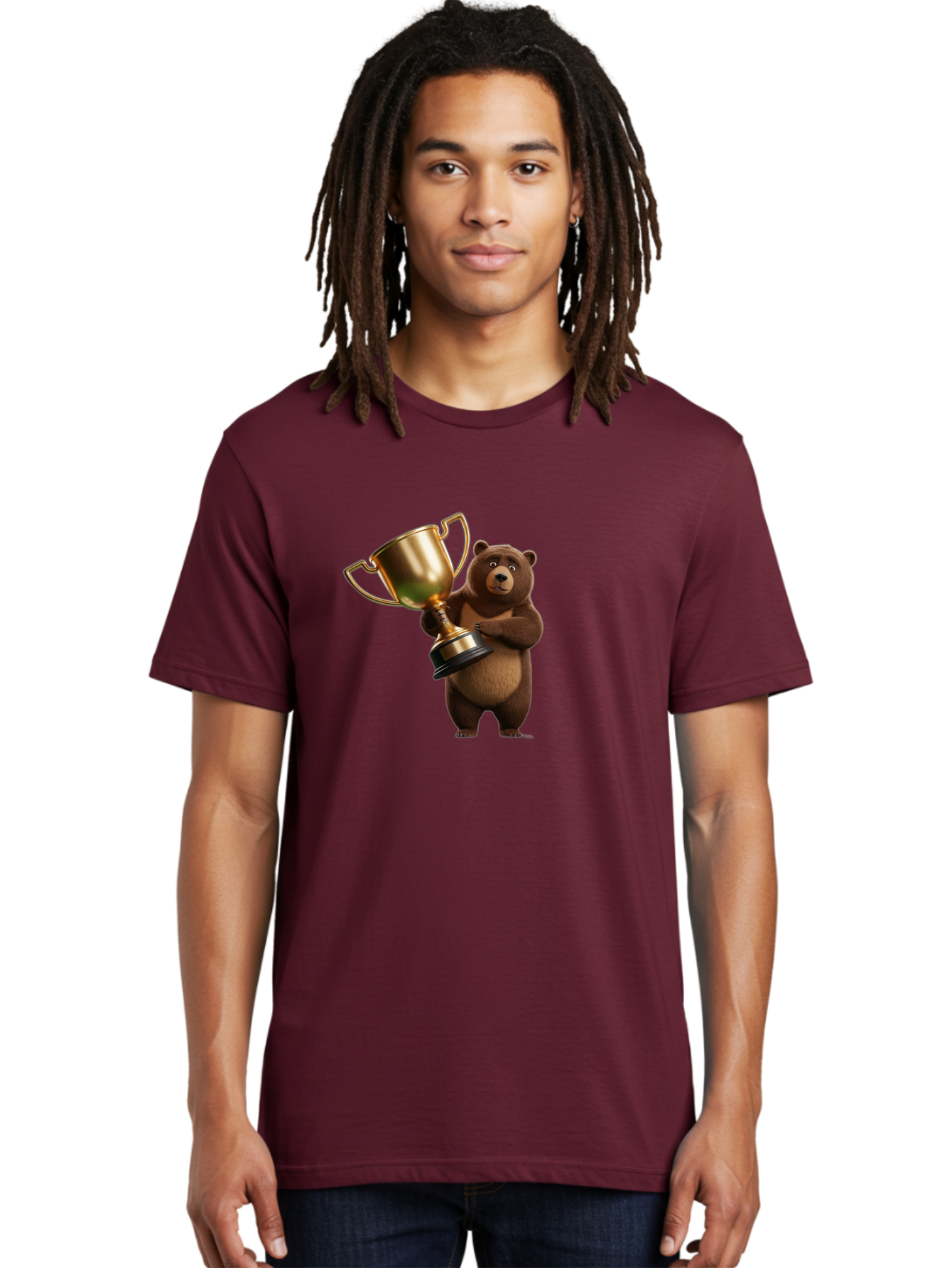 Bear-Holding-Trophy Men'S Graphic Tee, 100% Cotton, Comfortable Casual Summer Wear, Machine Washable, Vintage Camera, Old Camera, Antique Camera, Black Camera, Classic Photography, Photography Equipment, Nostalgic Device, Film Camera, Camera Art Bae857