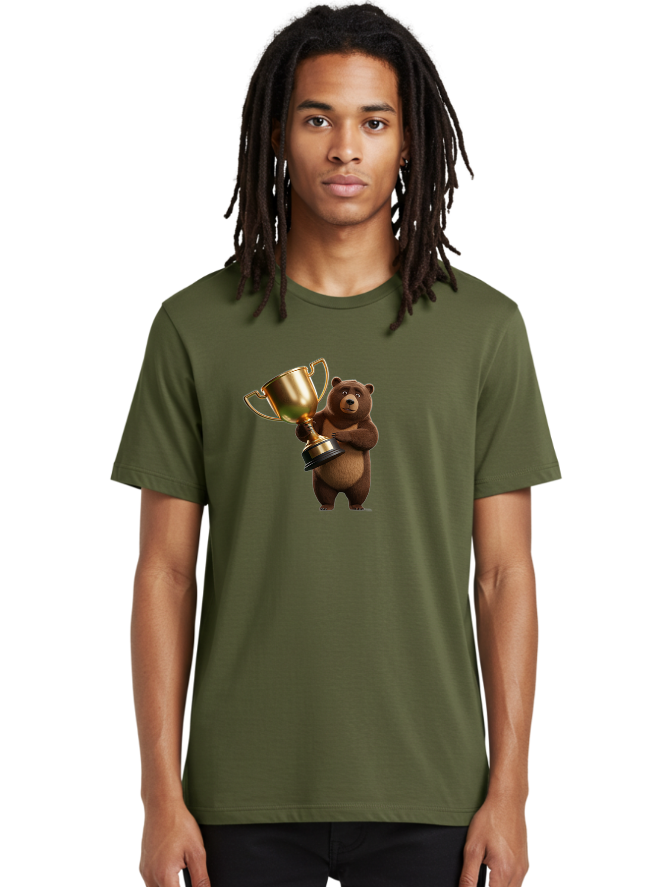 Bear-Holding-Trophy Men'S Graphic Tee, 100% Cotton, Comfortable Casual Summer Wear, Machine Washable, Vintage Camera, Old Camera, Antique Camera, Black Camera, Classic Photography, Photography Equipment, Nostalgic Device, Film Camera, Camera Art Bae857