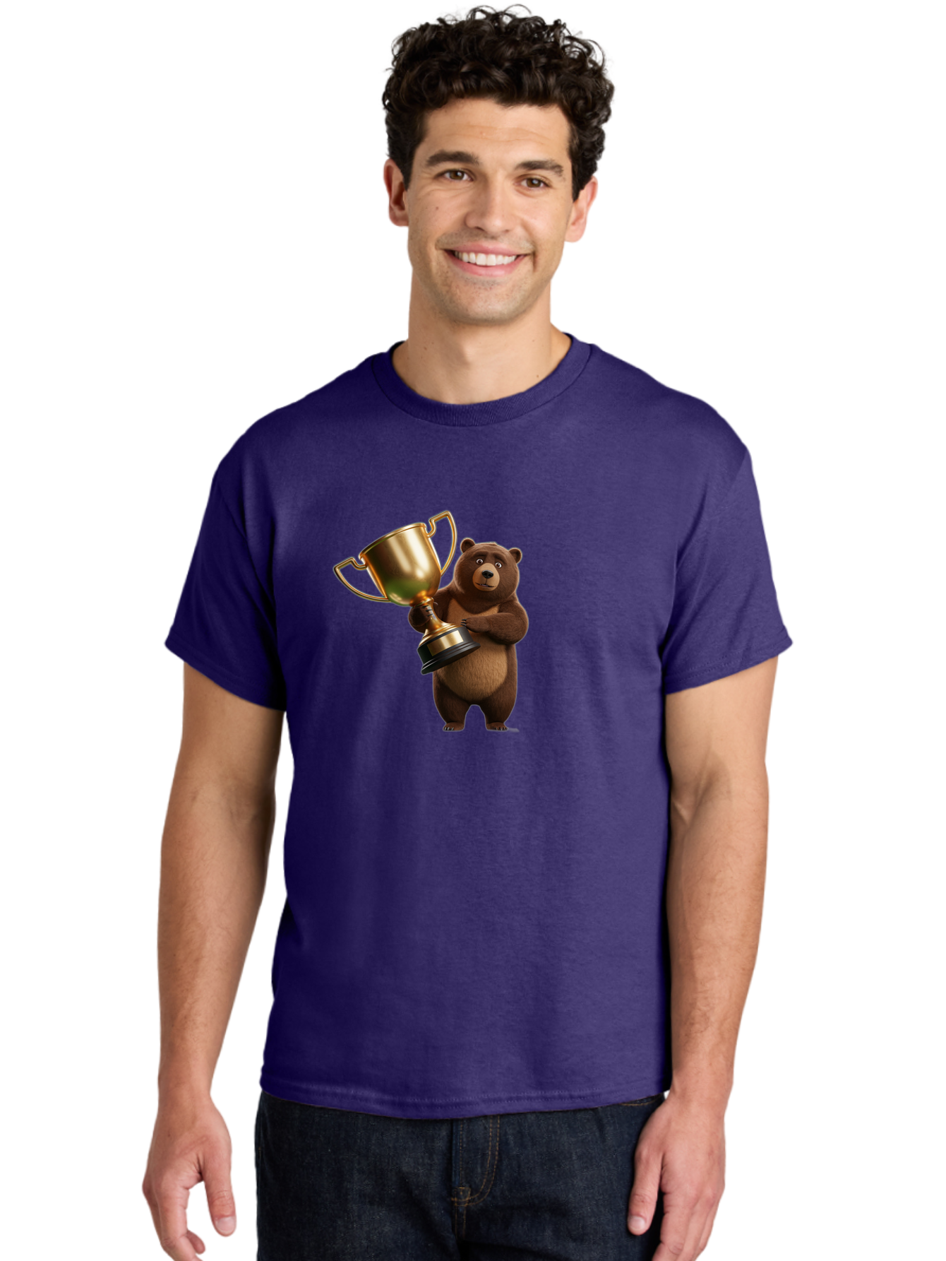 Bear-Holding-Trophy Men'S Graphic Tee, 100% Cotton, Comfortable Casual Summer Wear, Machine Washable, Vintage Camera, Old Camera, Antique Camera, Black Camera, Classic Photography, Photography Equipment, Nostalgic Device, Film Camera, Camera Art Bae857
