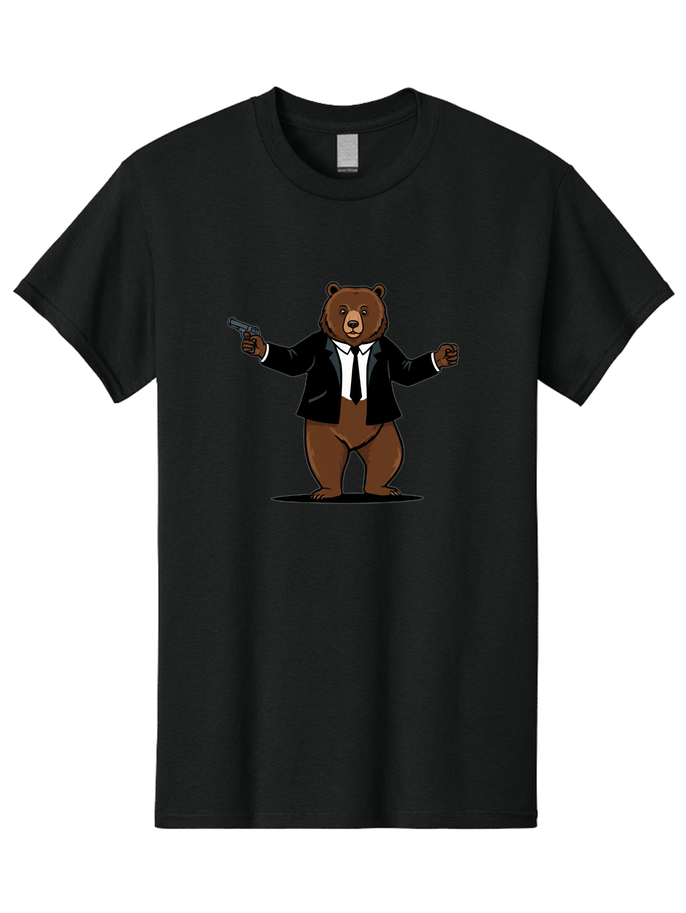 Bear-In-Suit-Holding-Gun Men'S Graphic Tee, 100% Cotton, Comfortable Casual Summer Wear, Machine Washable, Vintage Camera, Old Camera, Antique Camera, Black Camera, Classic Photography, Photography Equipment, Nostalgic Device, Film Camera, Bae859
