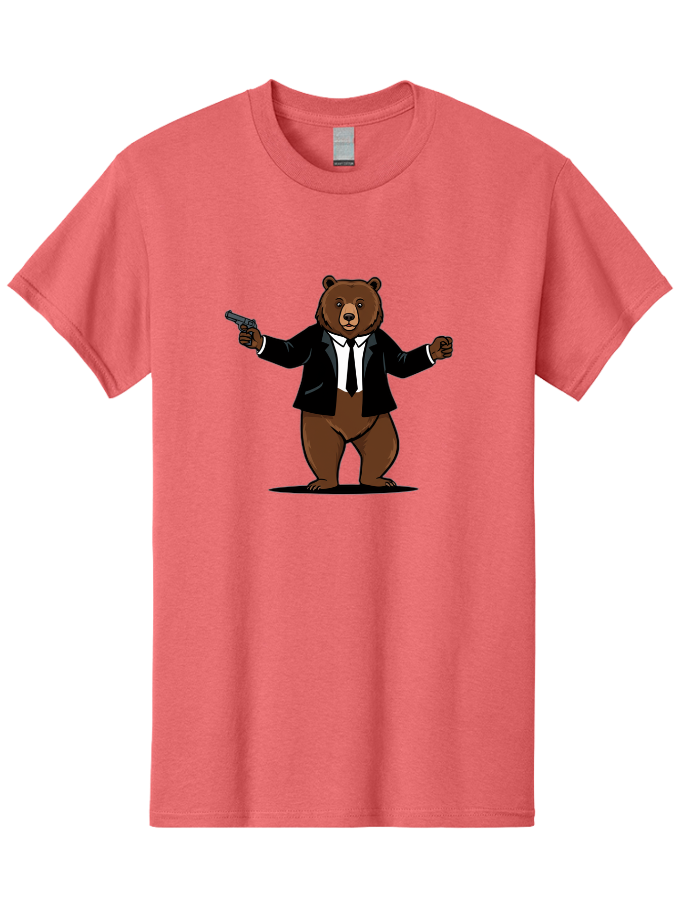 Bear-In-Suit-Holding-Gun Men'S Graphic Tee, 100% Cotton, Comfortable Casual Summer Wear, Machine Washable, Vintage Camera, Old Camera, Antique Camera, Black Camera, Classic Photography, Photography Equipment, Nostalgic Device, Film Camera, Bae859