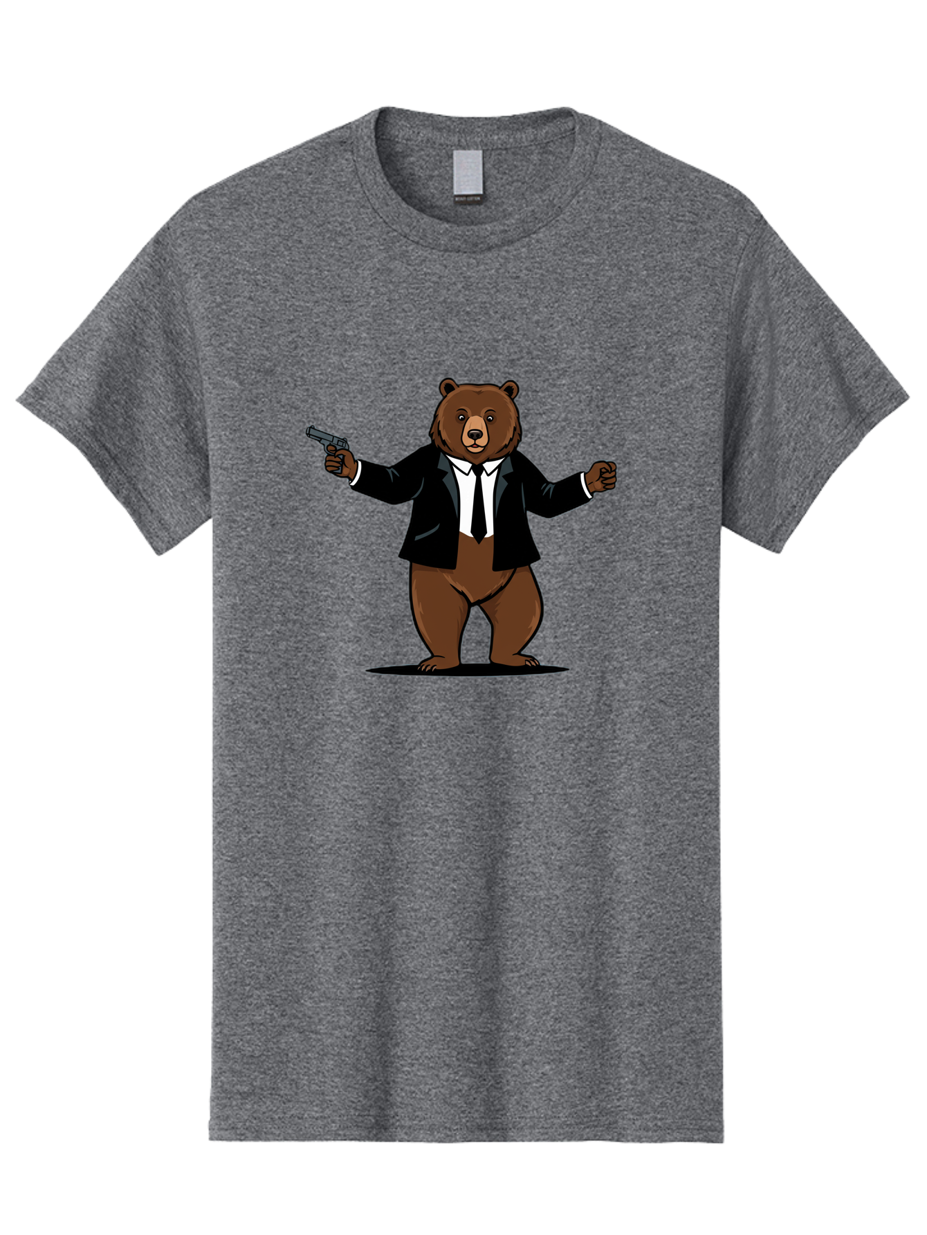 Bear-In-Suit-Holding-Gun Men'S Graphic Tee, 100% Cotton, Comfortable Casual Summer Wear, Machine Washable, Vintage Camera, Old Camera, Antique Camera, Black Camera, Classic Photography, Photography Equipment, Nostalgic Device, Film Camera, Bae859