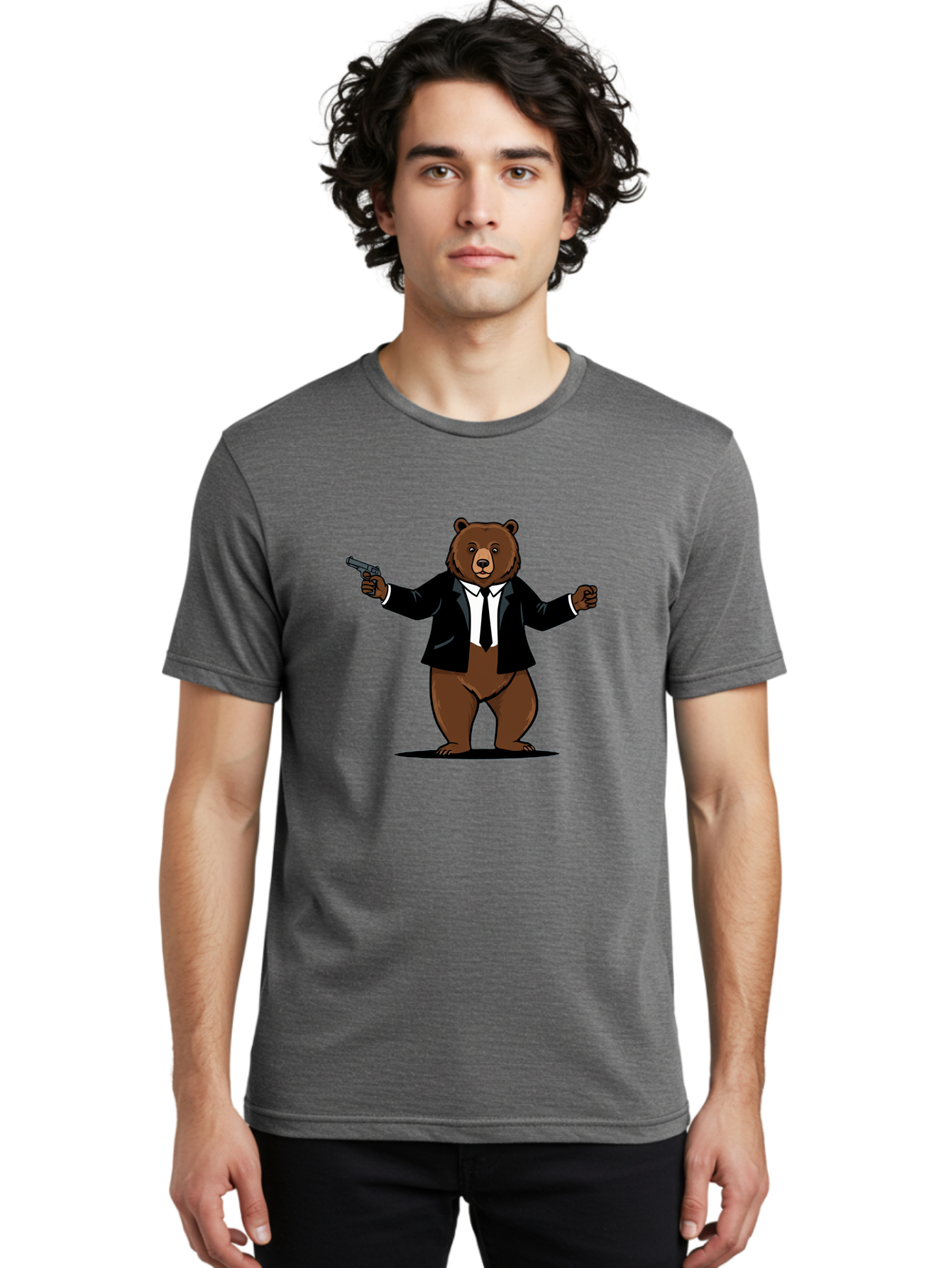 Bear-In-Suit-Holding-Gun Men'S Graphic Tee, 100% Cotton, Comfortable Casual Summer Wear, Machine Washable, Vintage Camera, Old Camera, Antique Camera, Black Camera, Classic Photography, Photography Equipment, Nostalgic Device, Film Camera, Bae859