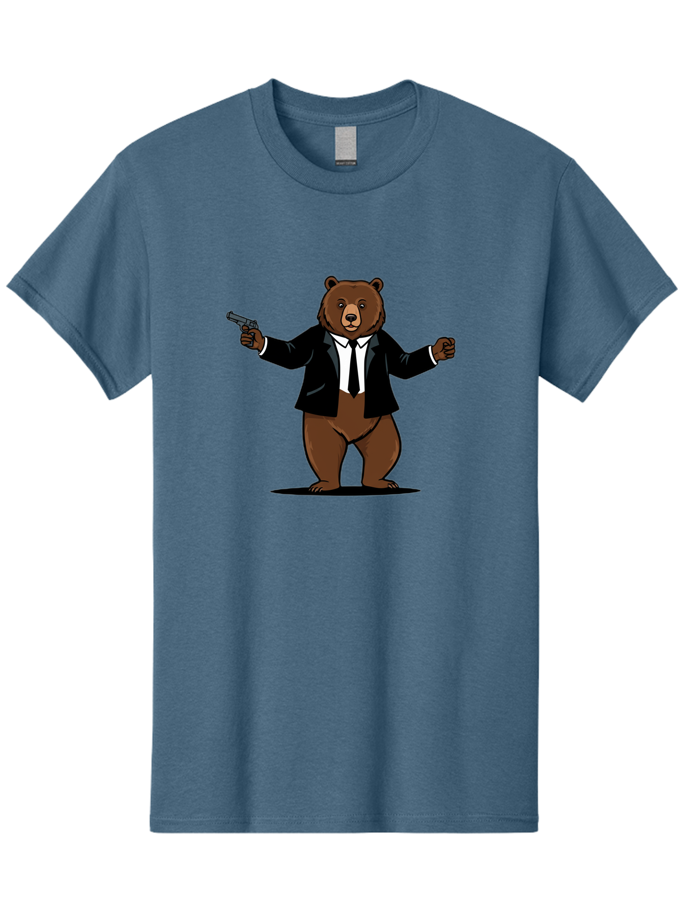 Bear-In-Suit-Holding-Gun Men'S Graphic Tee, 100% Cotton, Comfortable Casual Summer Wear, Machine Washable, Vintage Camera, Old Camera, Antique Camera, Black Camera, Classic Photography, Photography Equipment, Nostalgic Device, Film Camera, Bae859
