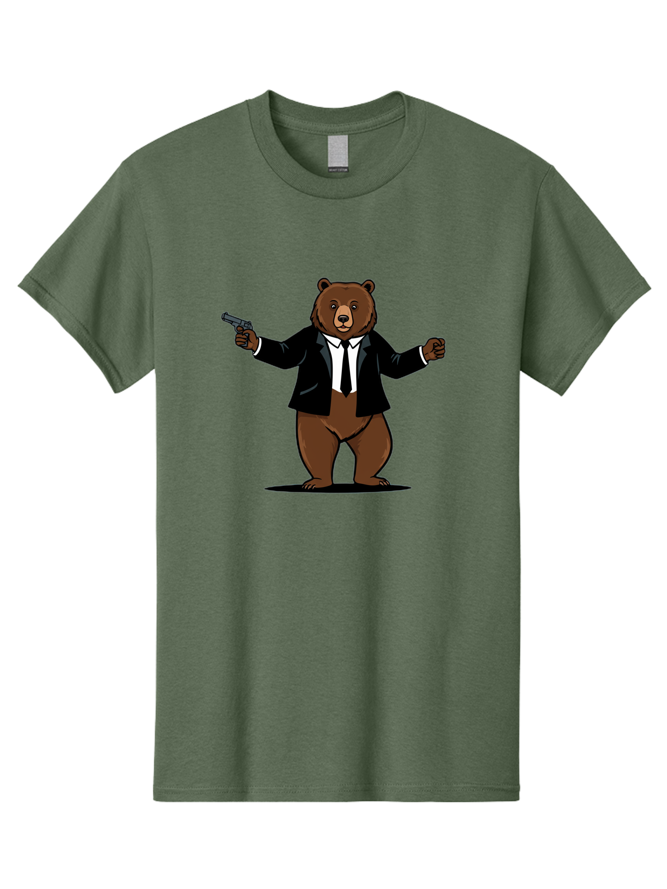 Bear-In-Suit-Holding-Gun Men'S Graphic Tee, 100% Cotton, Comfortable Casual Summer Wear, Machine Washable, Vintage Camera, Old Camera, Antique Camera, Black Camera, Classic Photography, Photography Equipment, Nostalgic Device, Film Camera, Bae859